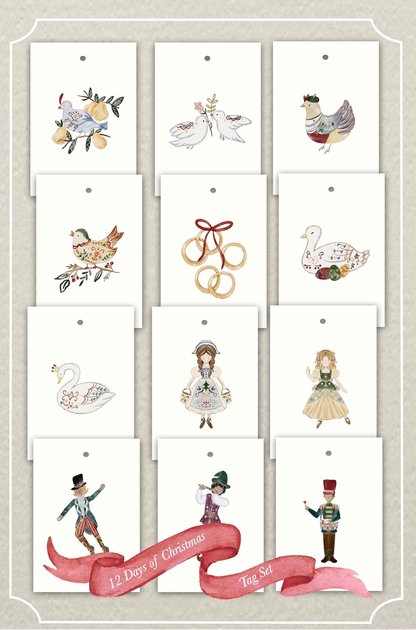 Twelve Days of Christmas Tags - Set of 12