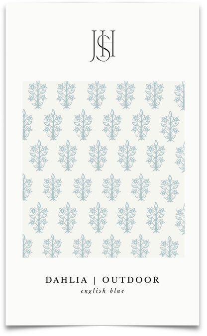 Dahlia in English Blue Outdoor Fabric by the Yard