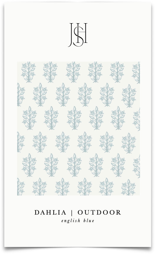 Dahlia in English Blue Outdoor Fabric by the Yard