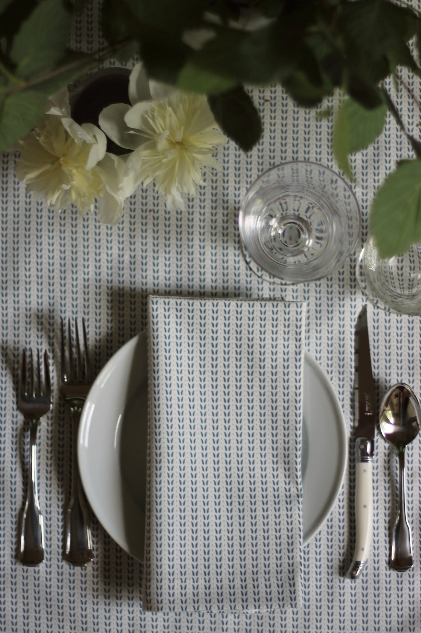 Dot & Leaf in Navy Napkins & Table Linens