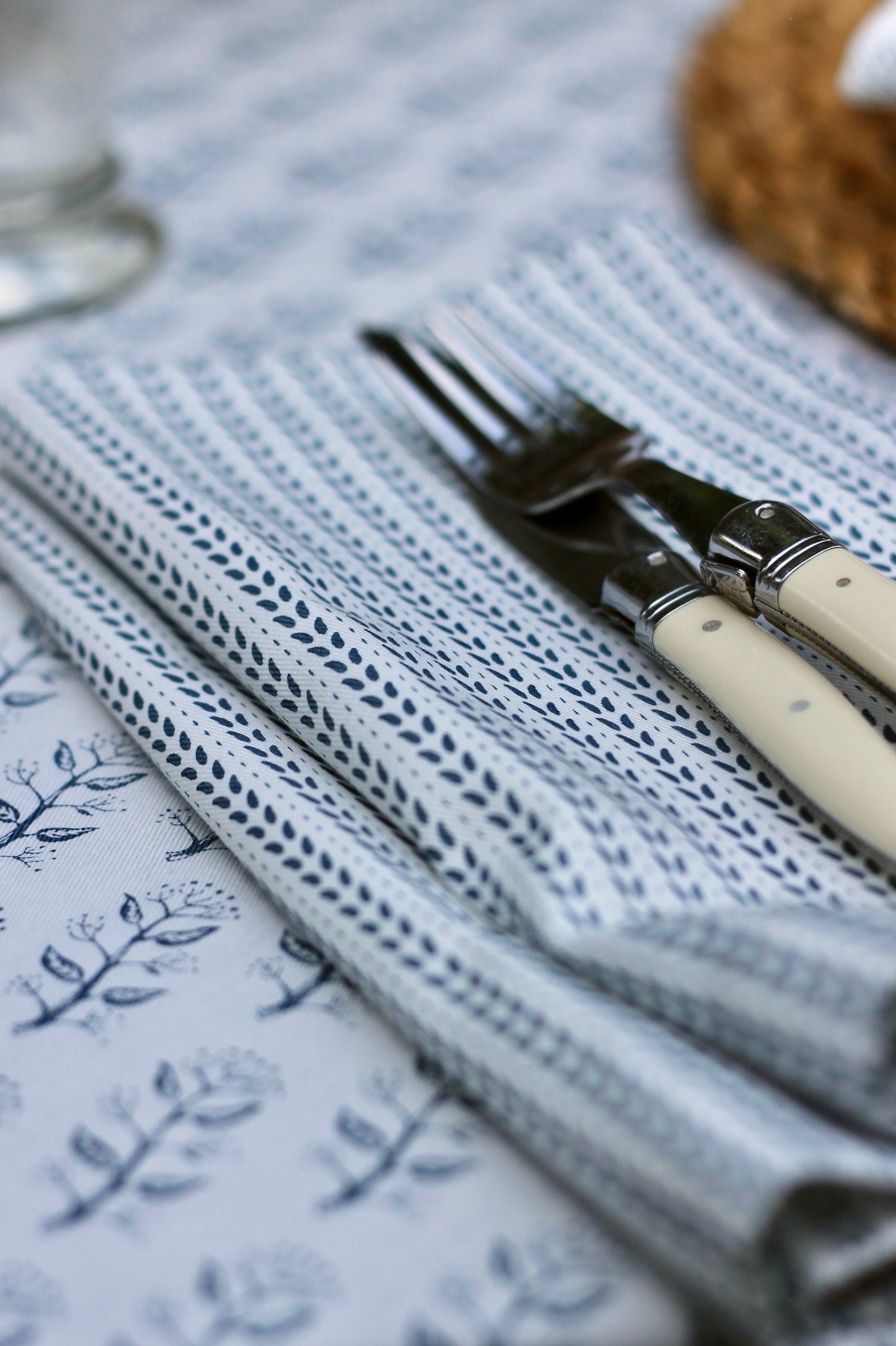 Dot & Leaf in Navy Napkins & Table Linens