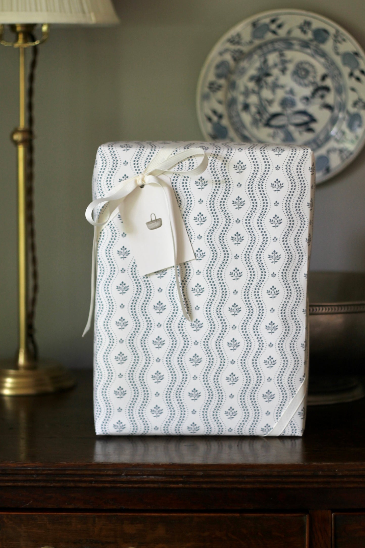 Privet Berry Wrapping Paper in Navy