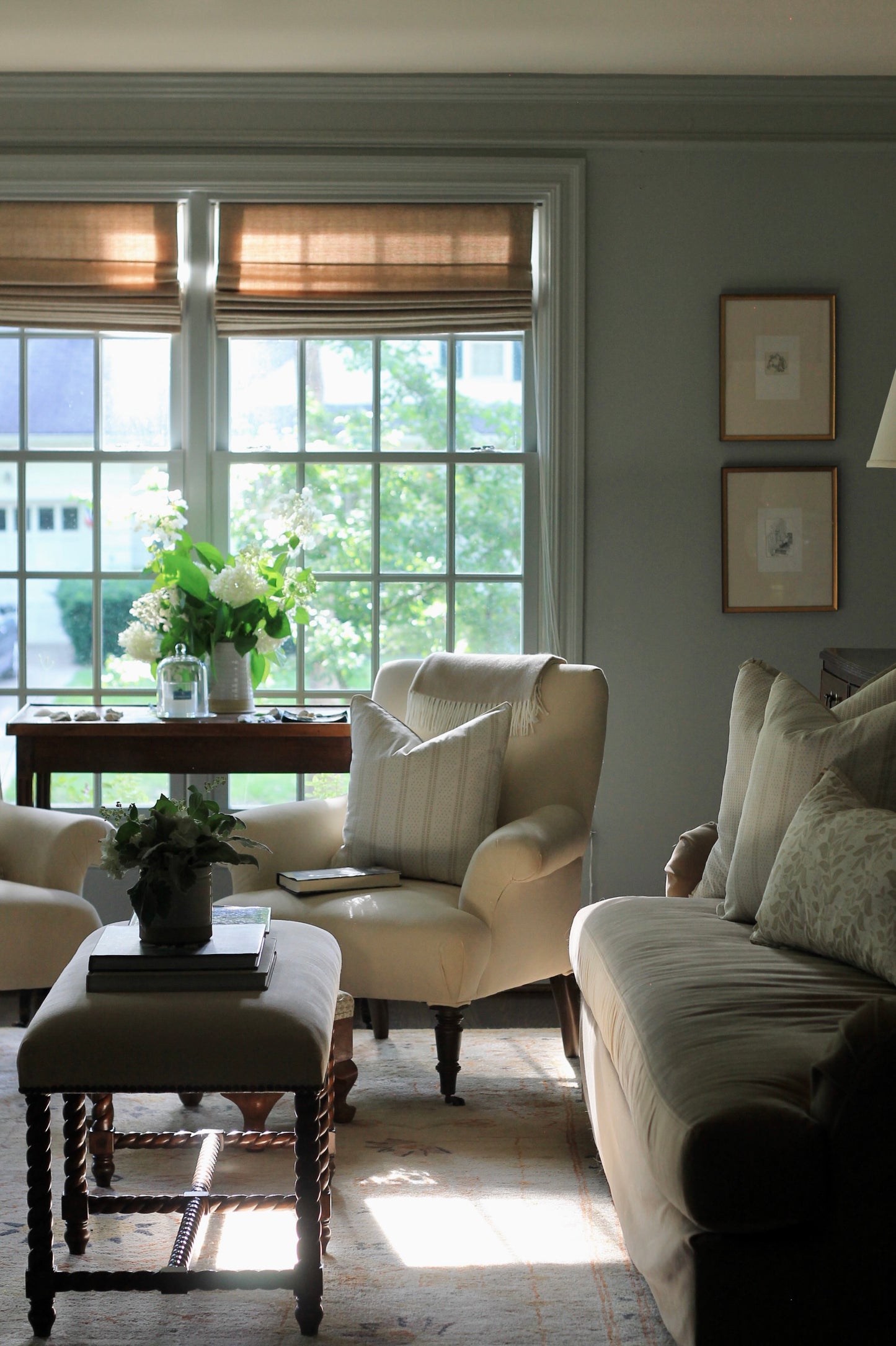 Dot & Leaf Ticking Pillow Covers in Cream