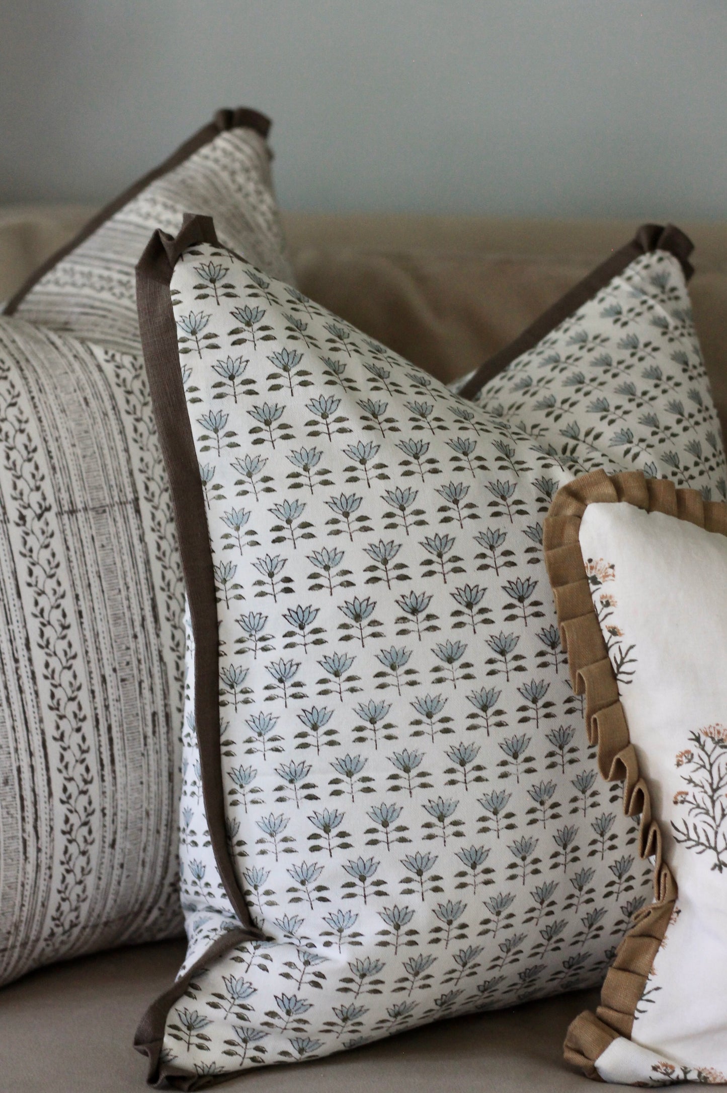 Mone' Pillow Covers | 3 Sizes, English Blue & Walnut