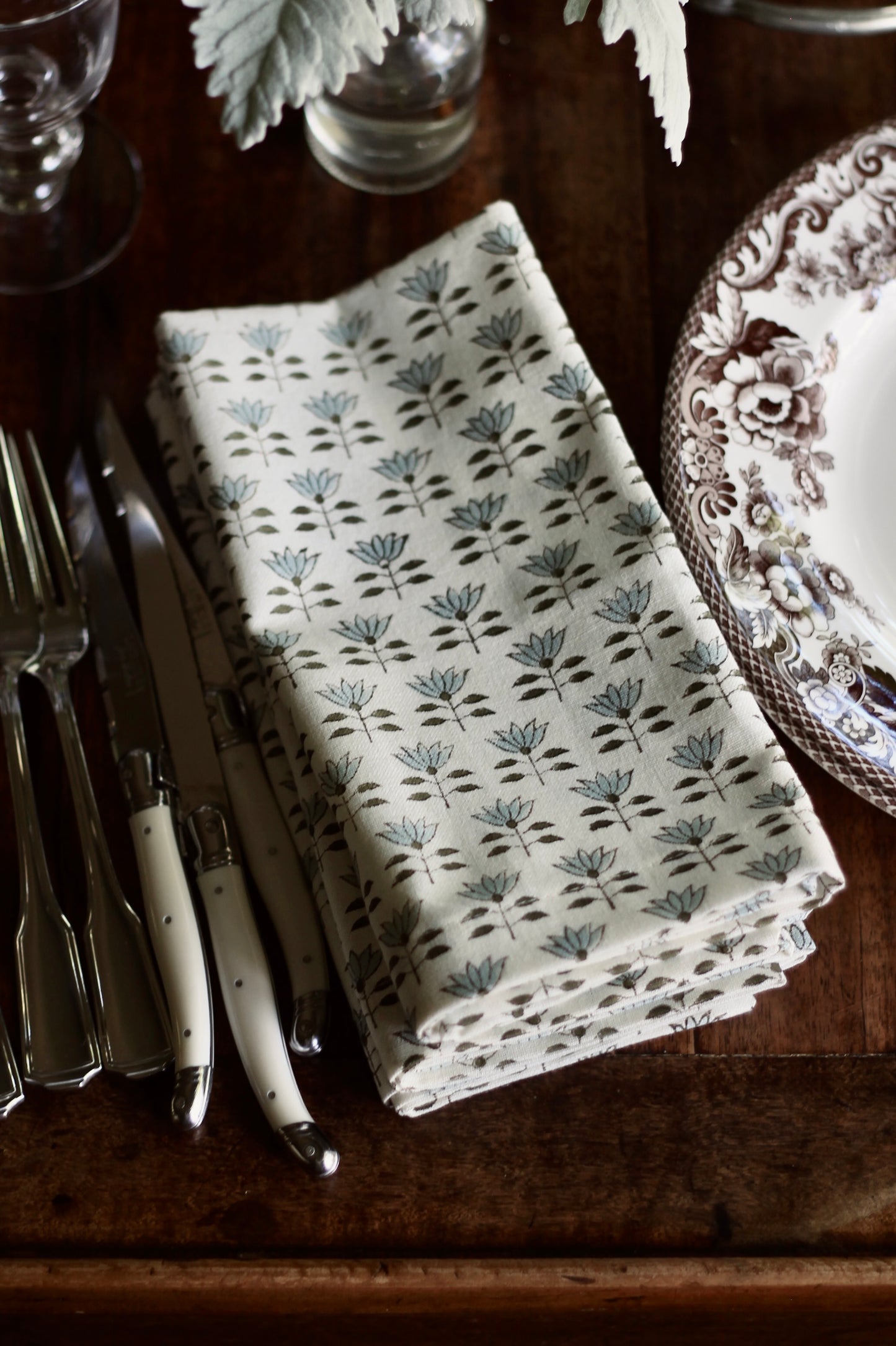 Mone' Napkins, English Blue & Walnut