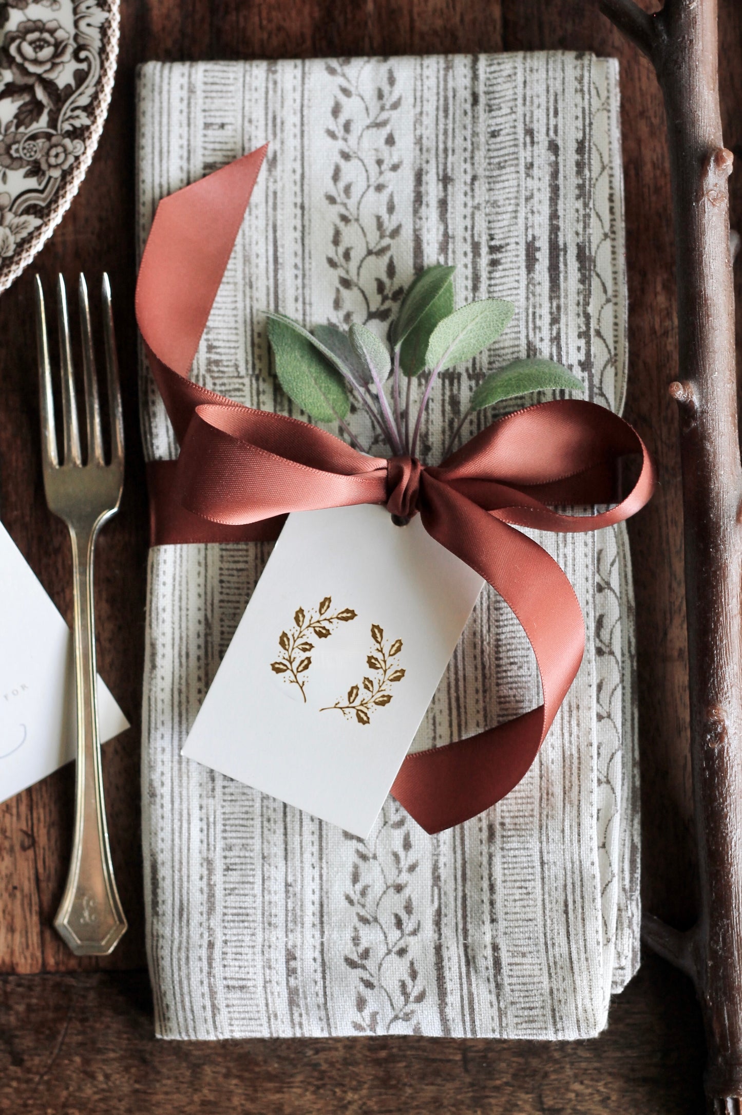 Gold Letterpress “Laurie” Wreath Tags - Set of 10