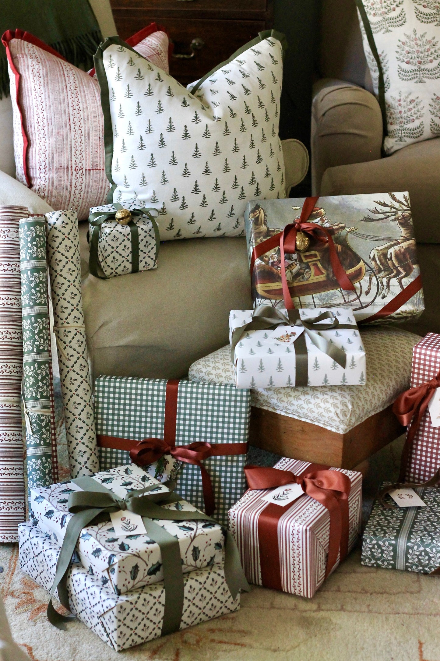 Henry Gingham Moss Wrapping Papers - 4 sheets