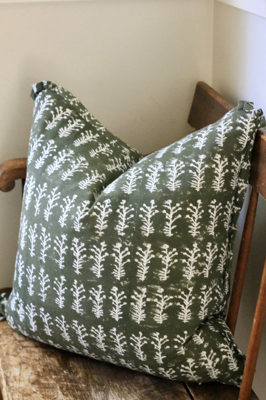 Sofia Green Block Print Pillows | 3 Sizes