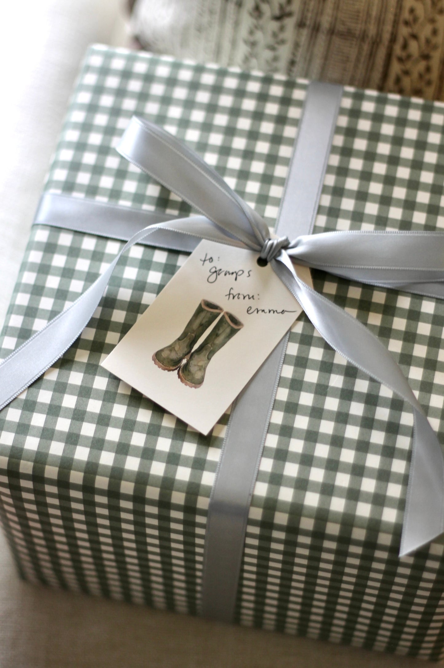 Henry Gingham Moss Wrapping Papers - 4 sheets