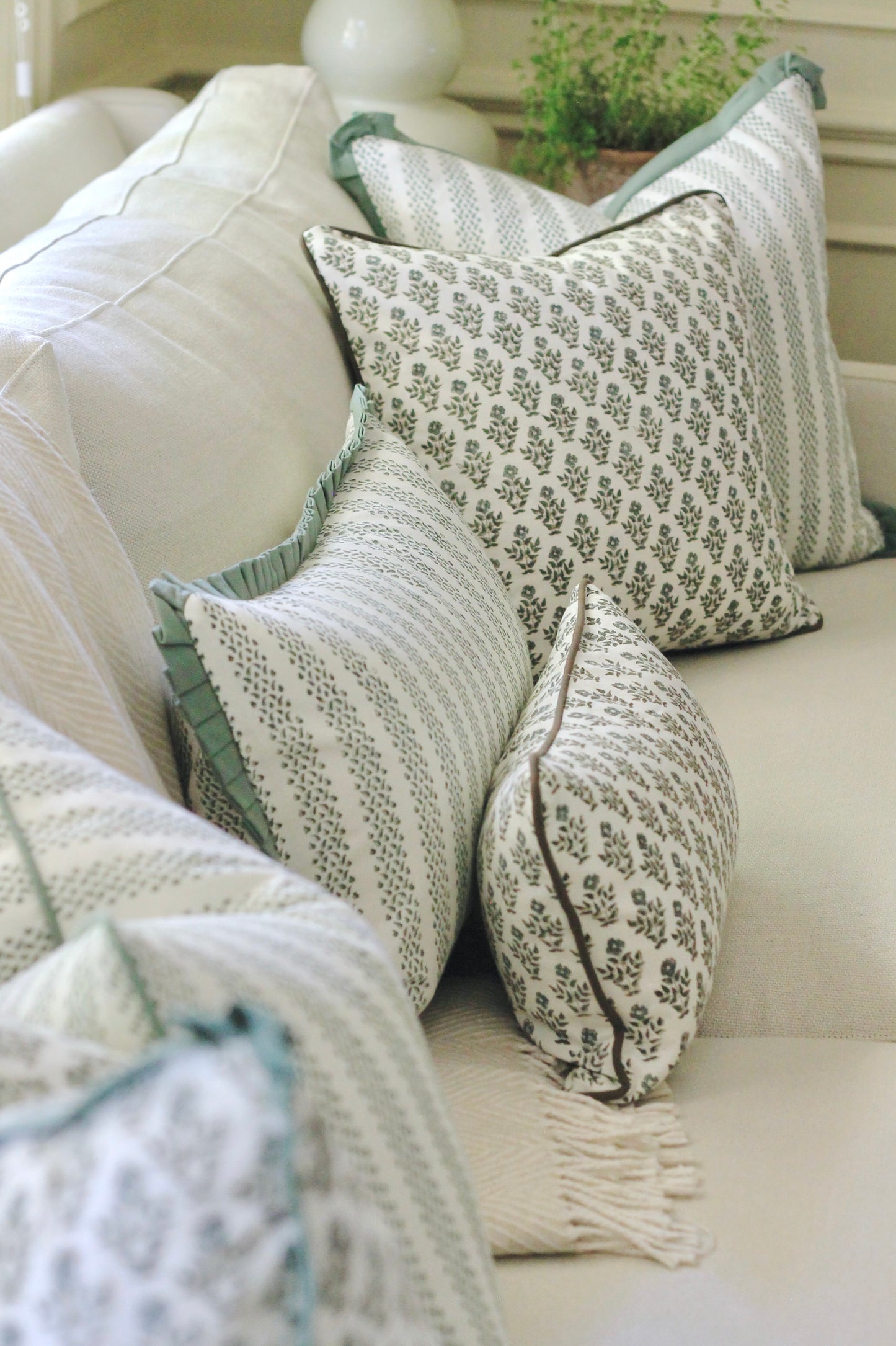 Berry Stripe Pillow Covers, Green | 3 sizes