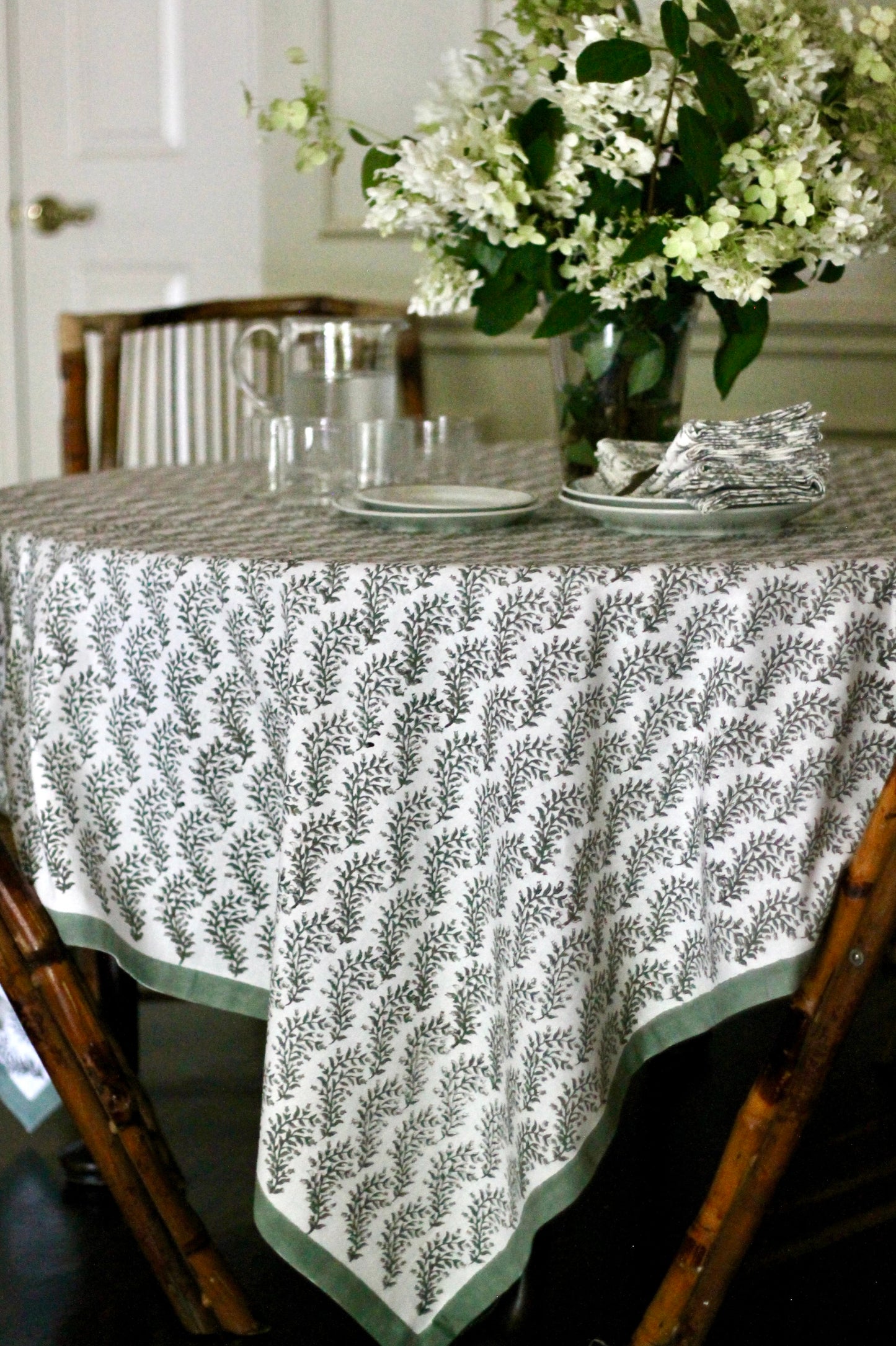 Garland Stripe Tablecloths, Sage