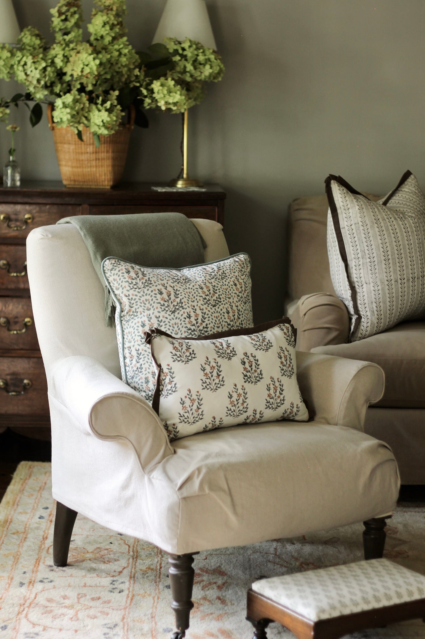 Marcella Movement Pillow Covers | Green Piping