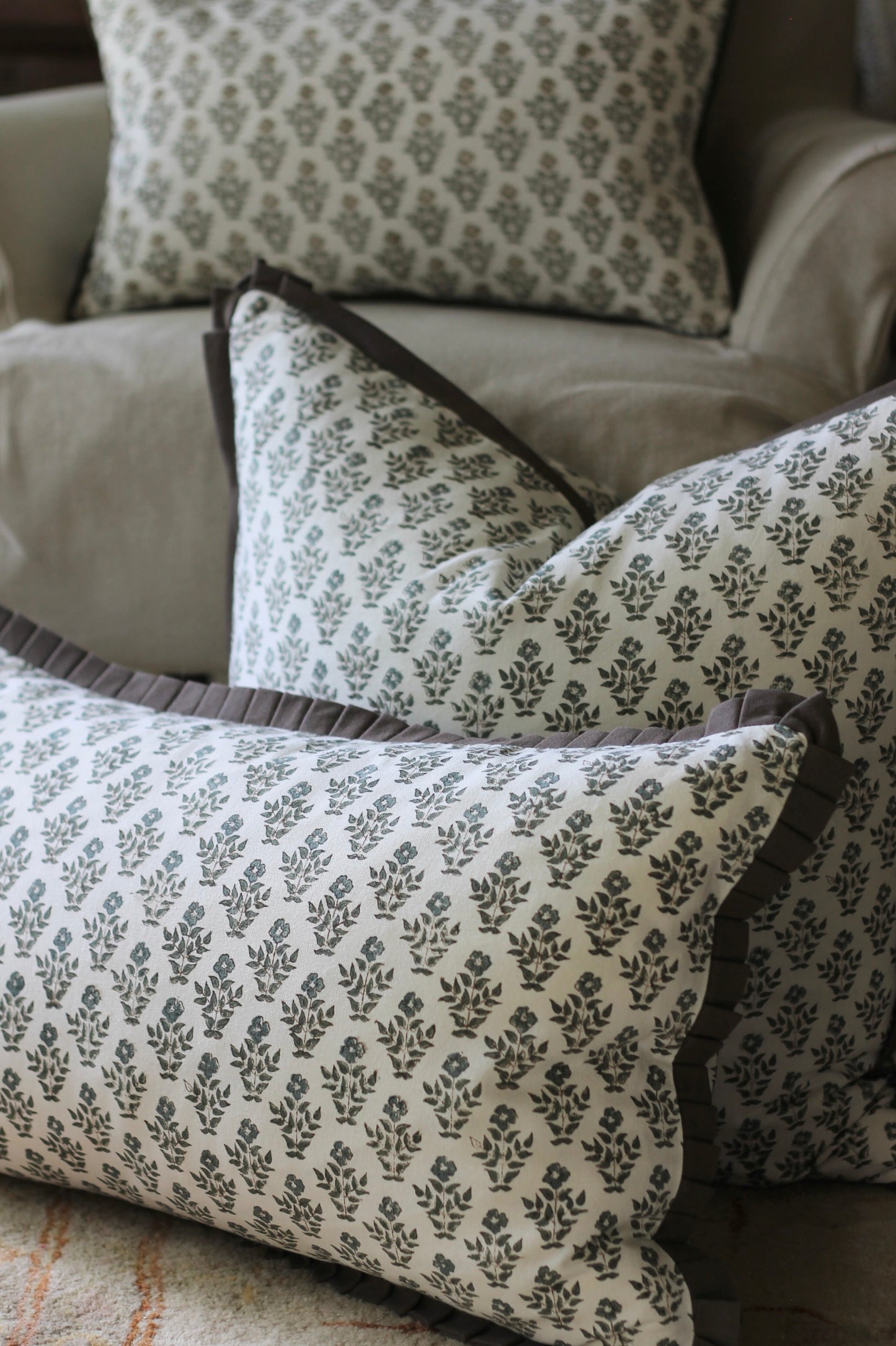 Carie Slate Pillow Covers with Walnut Trim | 3 sizes