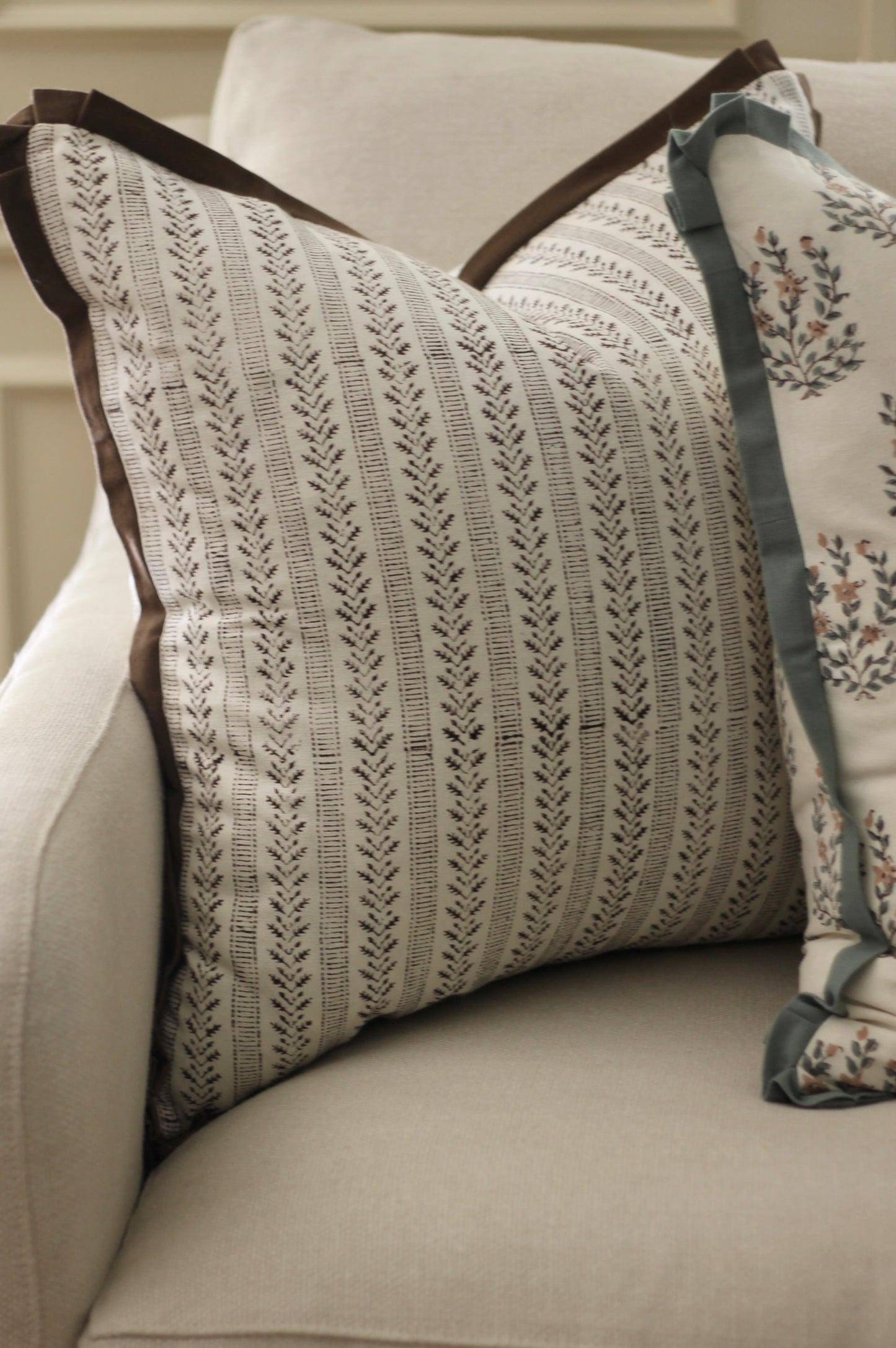 Oak Leaf Ticking Stripe Pillow Covers | Walnut Flange