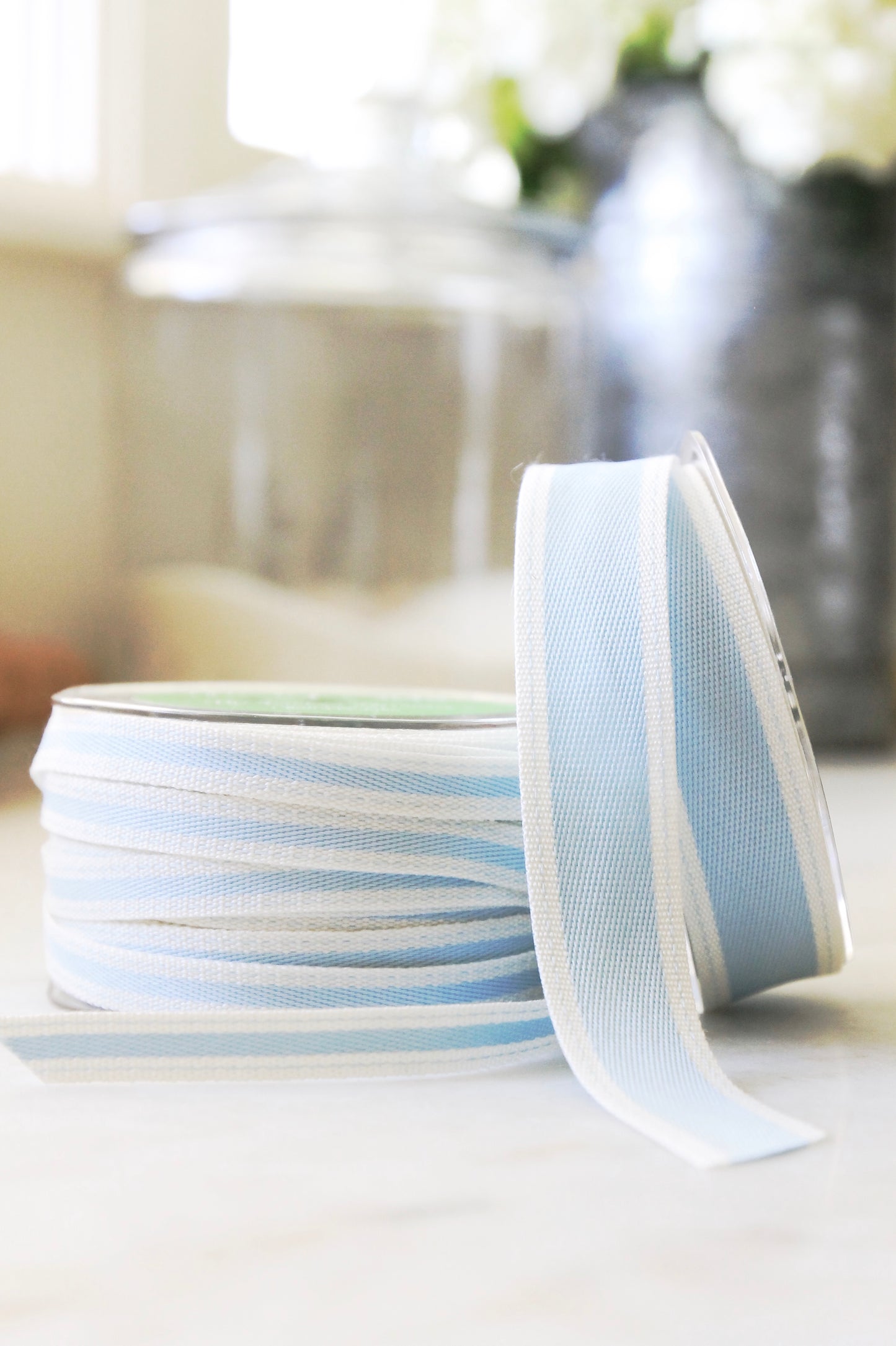 Cotton Stripe Light Blue Ribbon