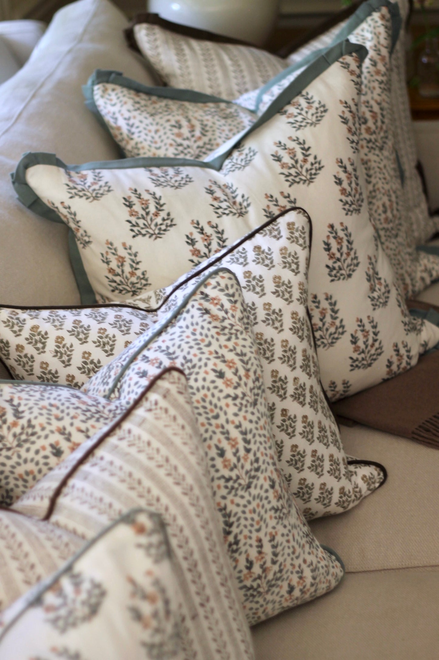 Oak Leaf Ticking Stripe Pillow Covers | Walnut Piping