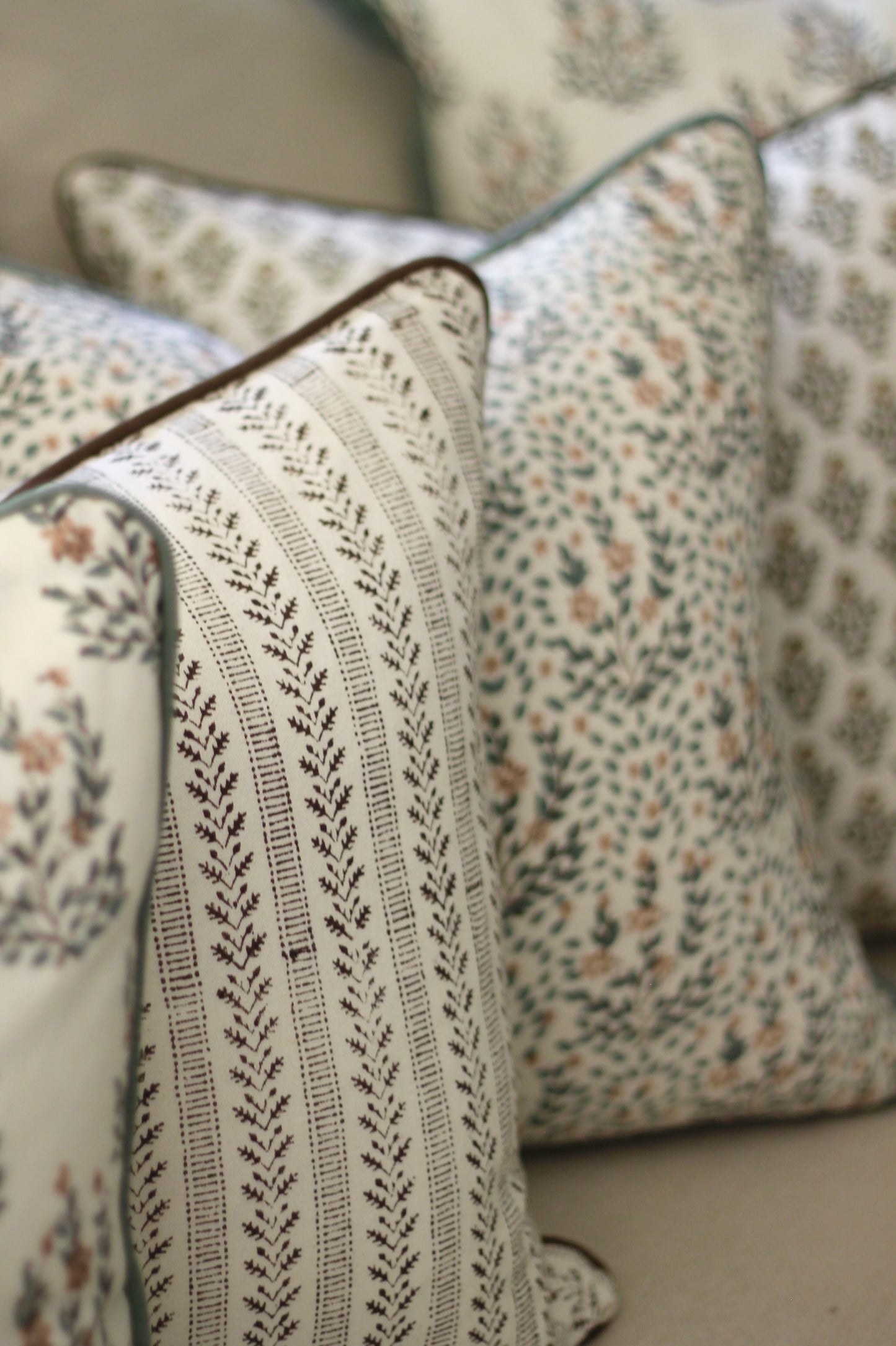 Oak Leaf Ticking Stripe Pillow Covers | Walnut Piping