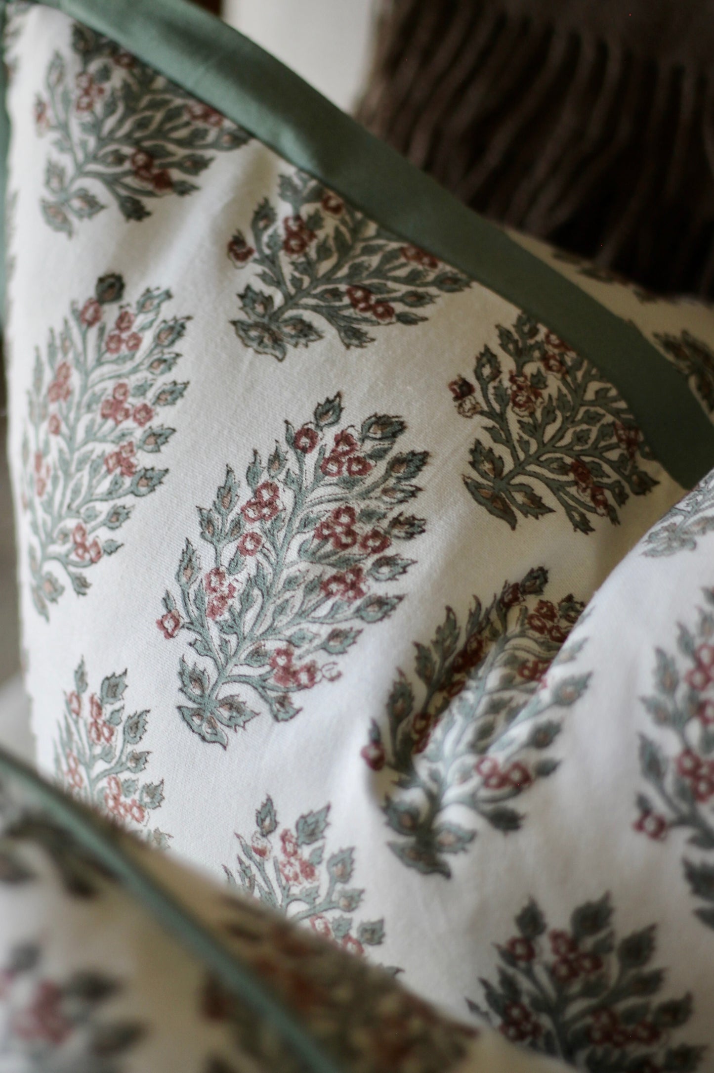 Hydrangea in Red Pillow Covers | Green Trim
