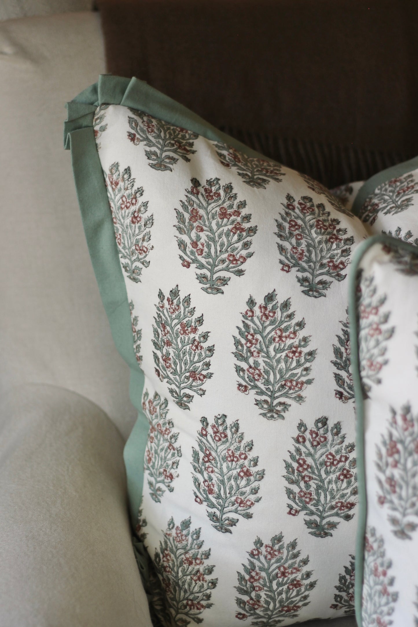 Hydrangea in Red Pillow Covers | Green Trim