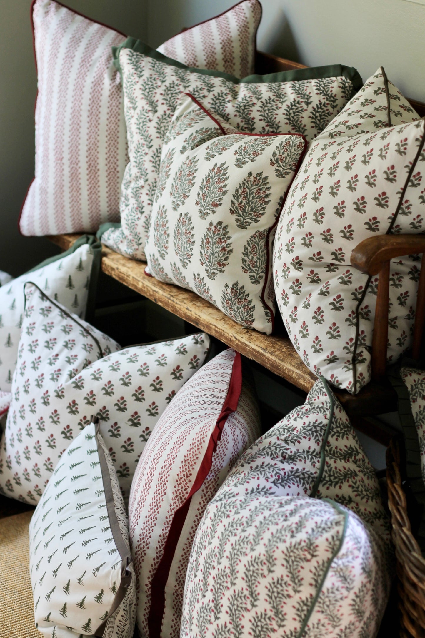 Garland in Rosewood Pillow Covers | Green Trim