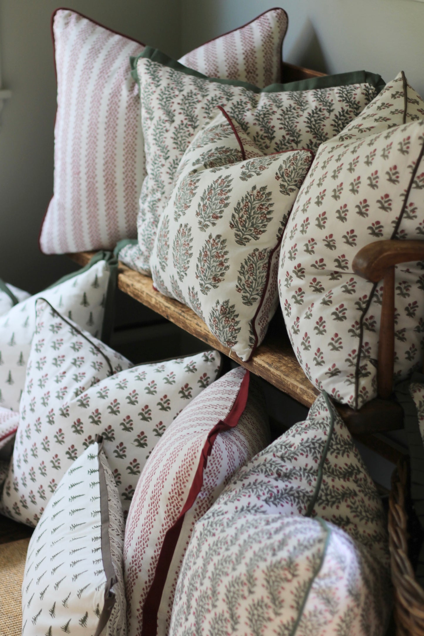 Hydrangea in Red & Berry Stripe Reversible Petite Pillows