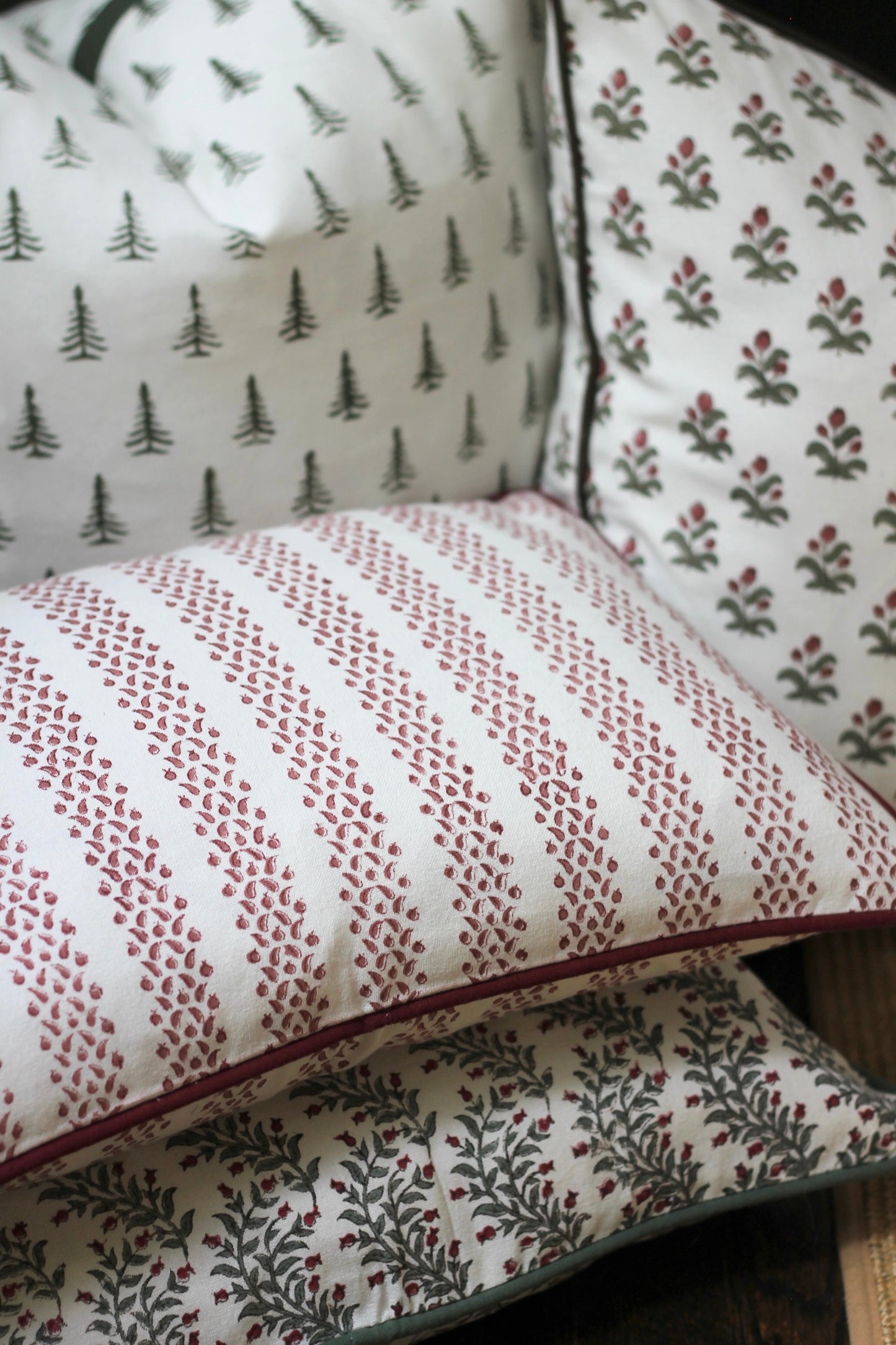 Berry Stripe in Red Pillow Covers | Red Trim