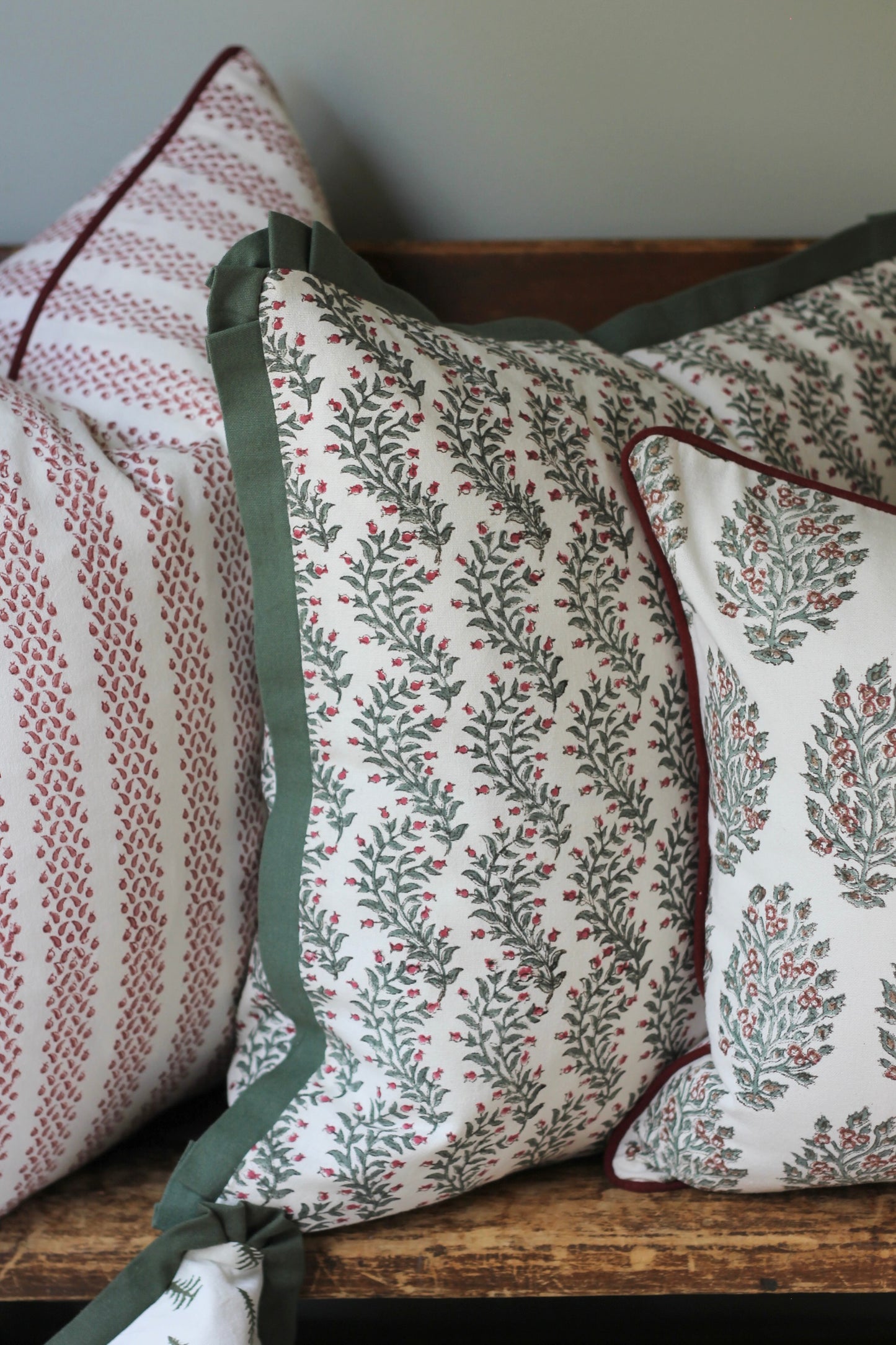 Garland in Rosewood Pillow Covers | Green Trim