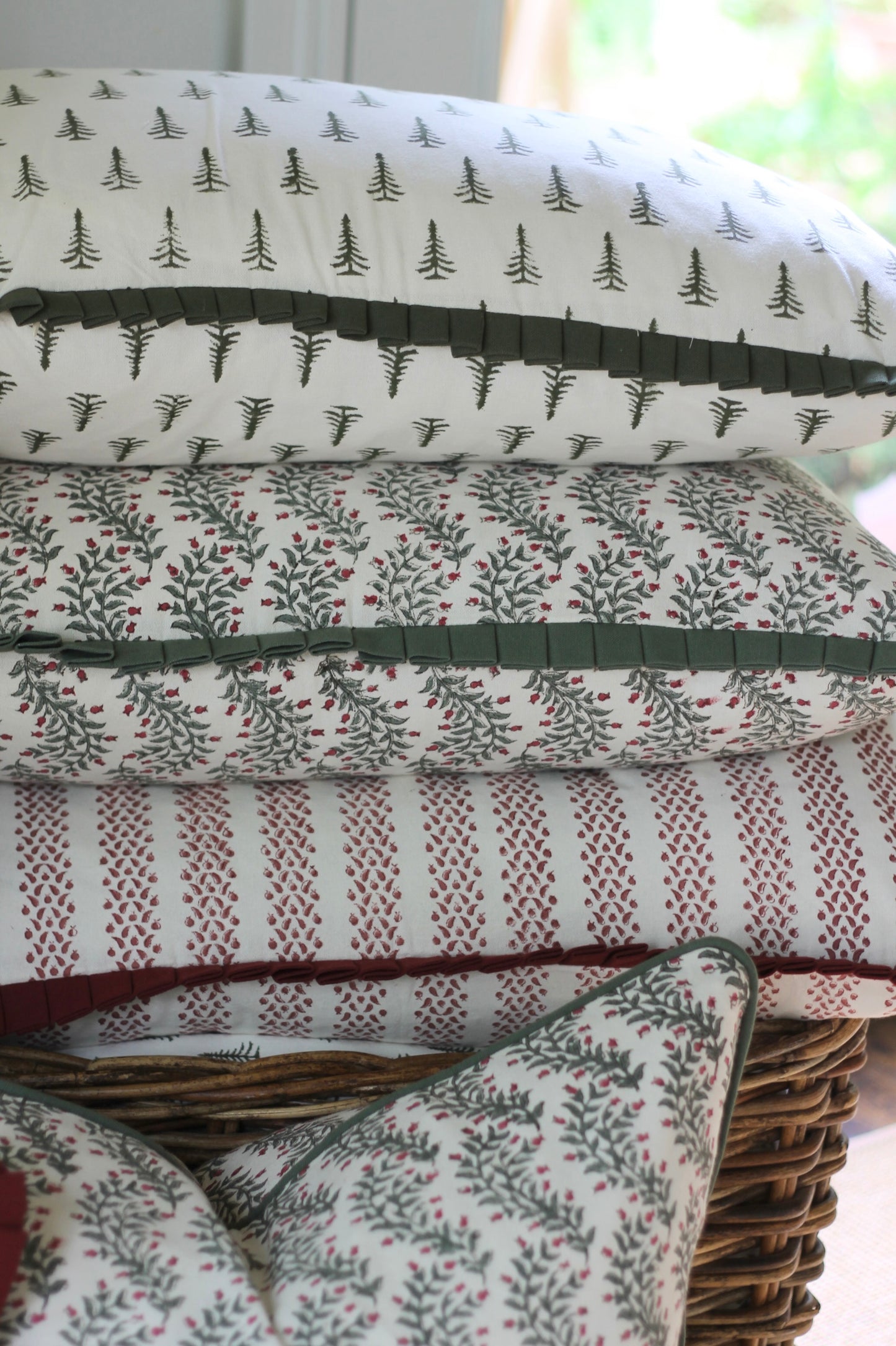 Garland in Rosewood Pillow Covers | Green Trim