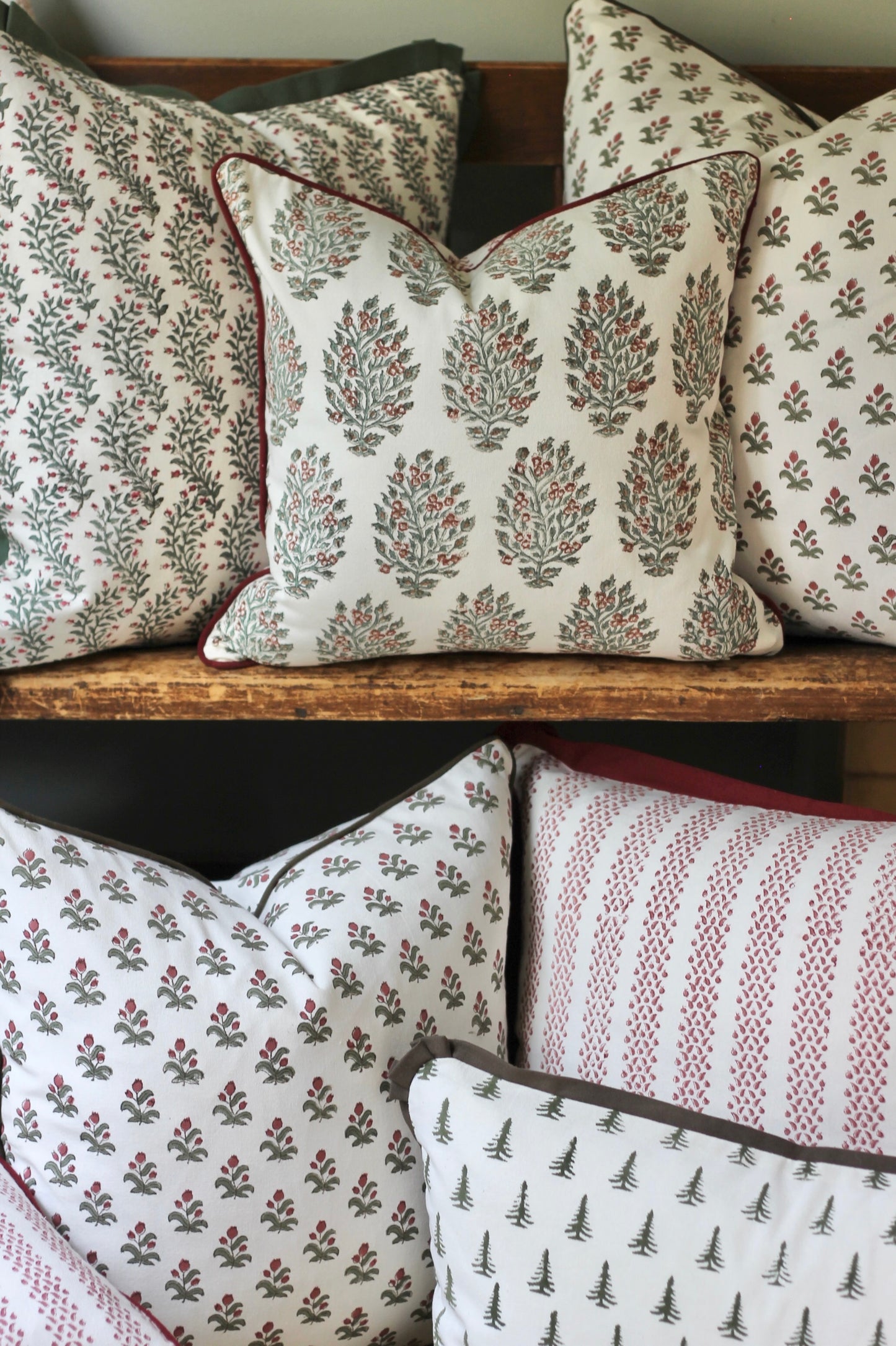 Hydrangea in Red & Berry Stripe Reversible Petite Pillows
