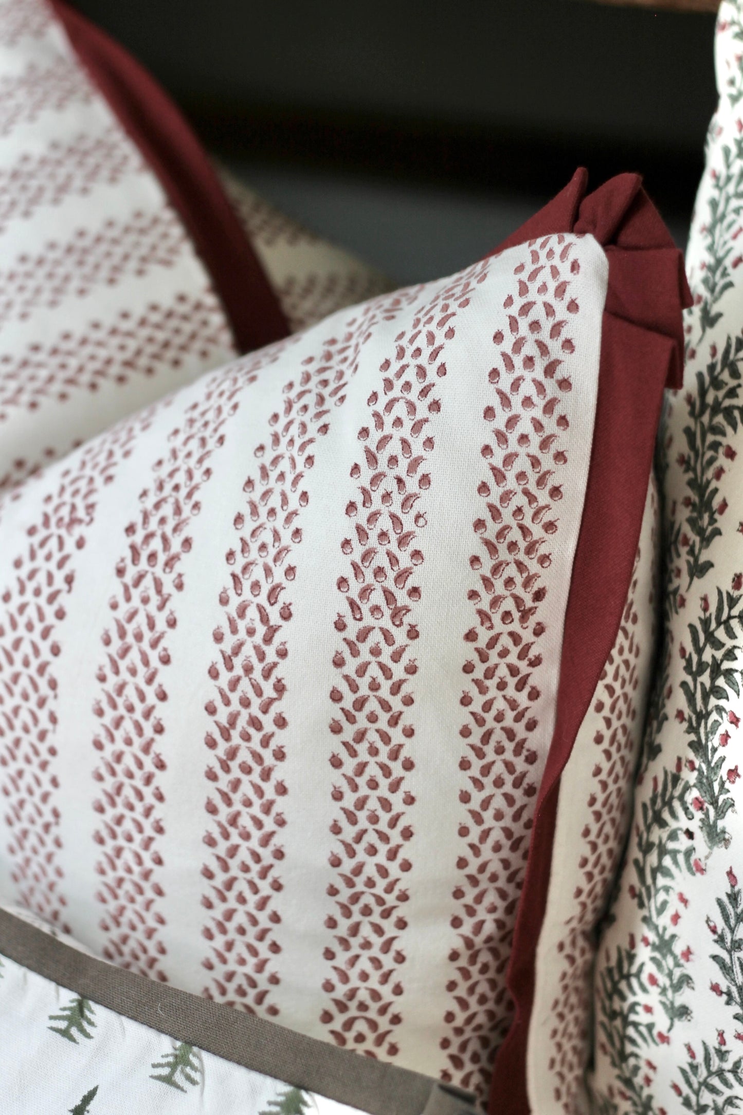 Berry Stripe in Red Pillow Covers | Red Trim