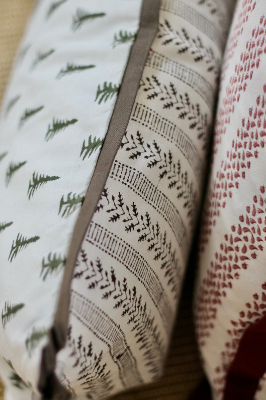 Petite Green Tree Pillows with Oak Stripe Backing