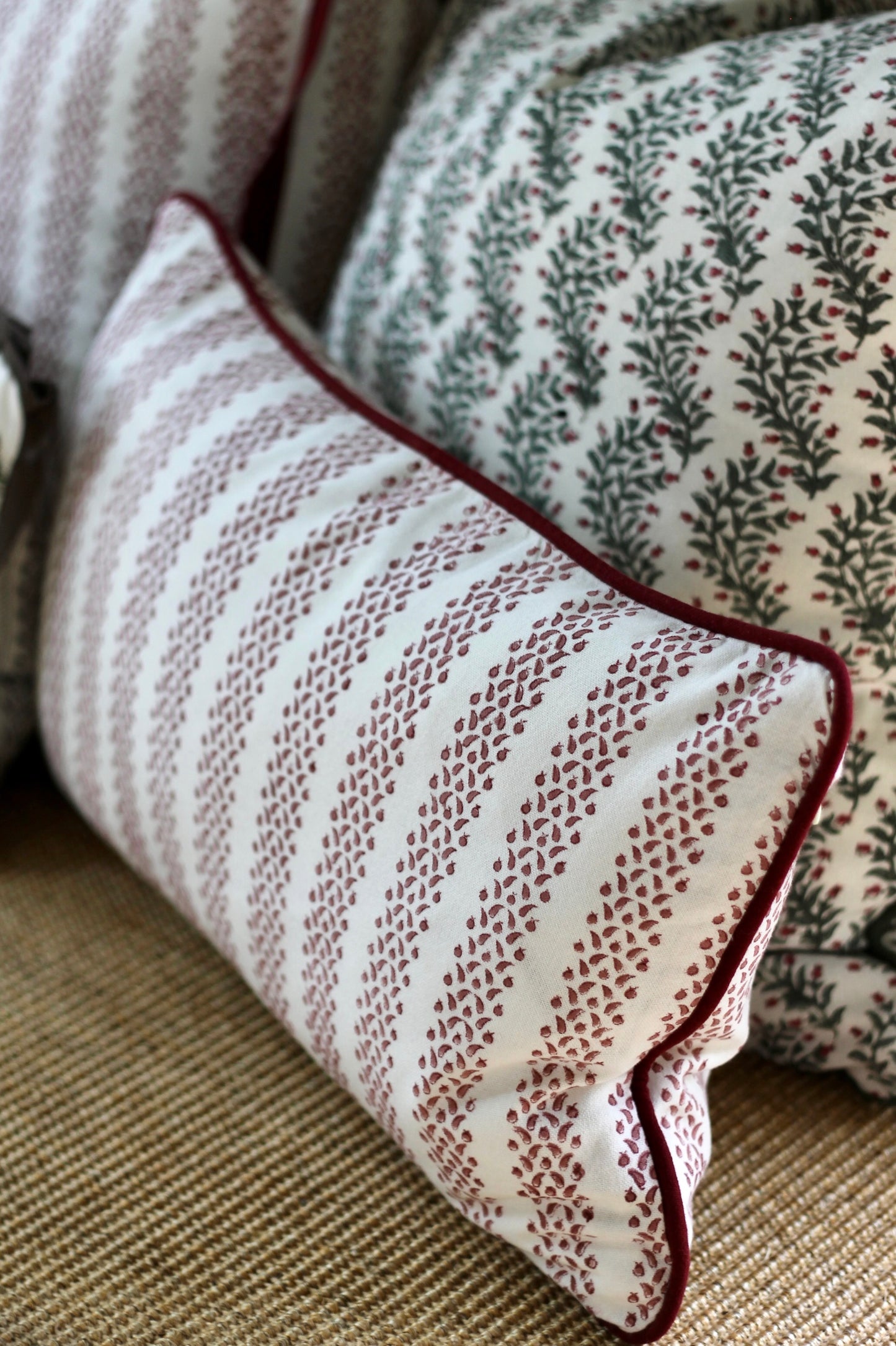 Berry Stripe in Red Pillow Covers | Red Trim