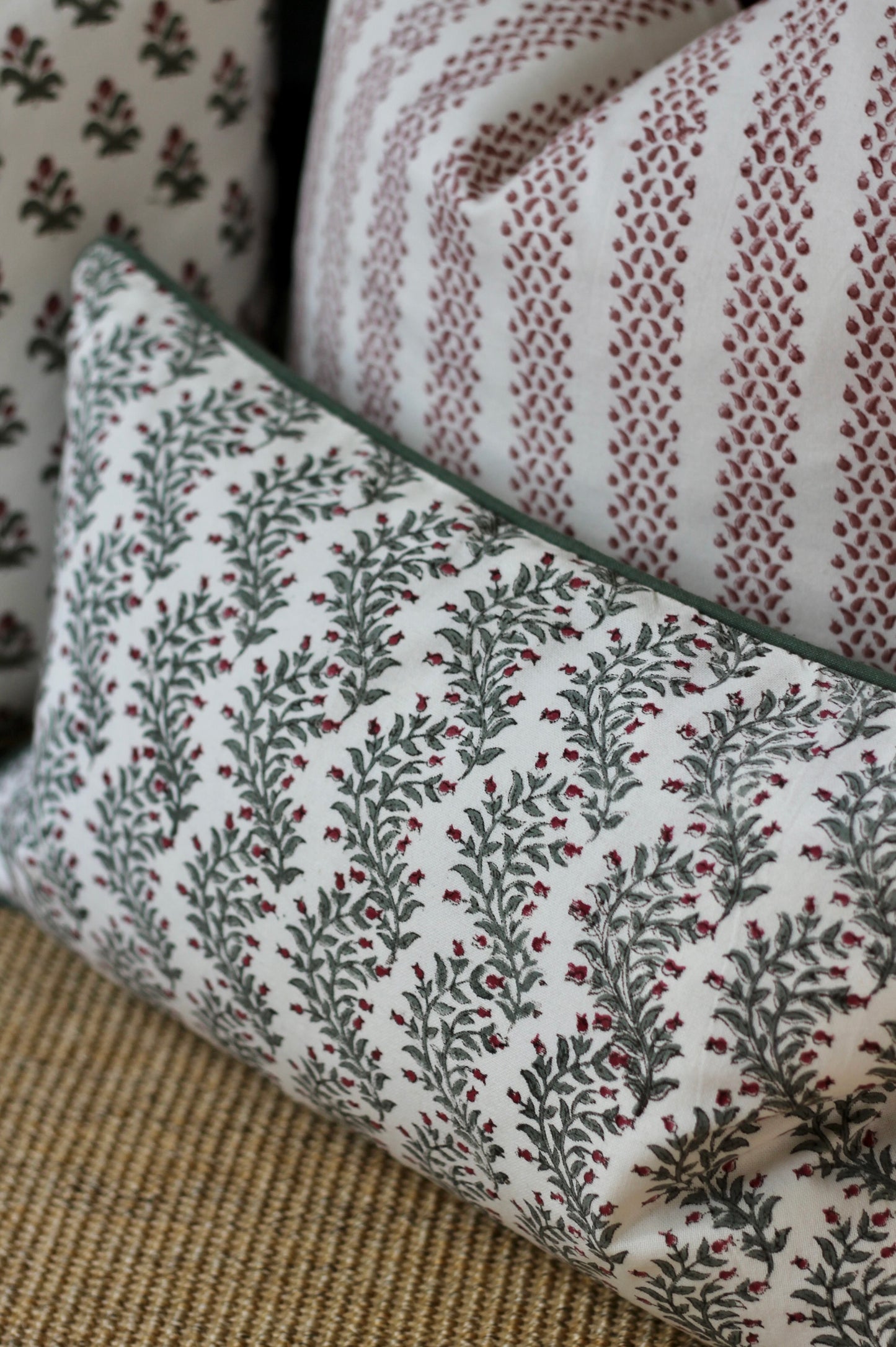 Garland in Rosewood Pillow Covers | Green Trim