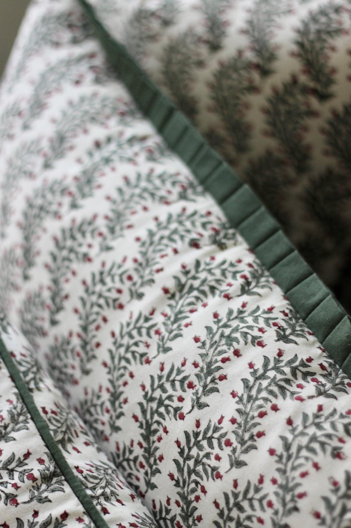 Garland in Rosewood Pillow Covers | Green Trim