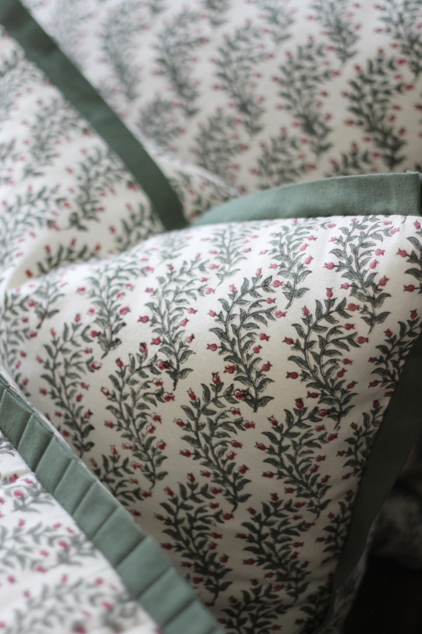 Garland in Rosewood Pillow Covers | Green Trim