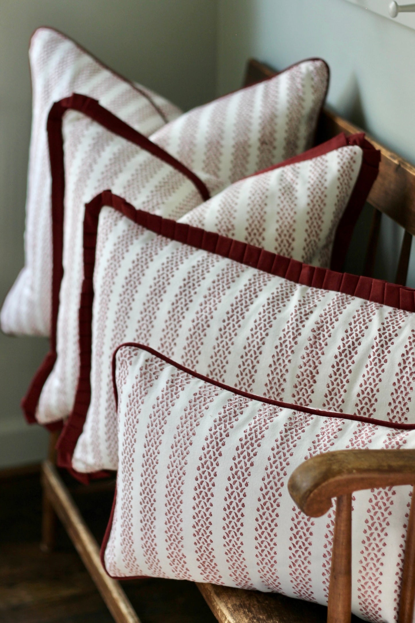 Berry Stripe in Red Pillow Covers | Red Trim