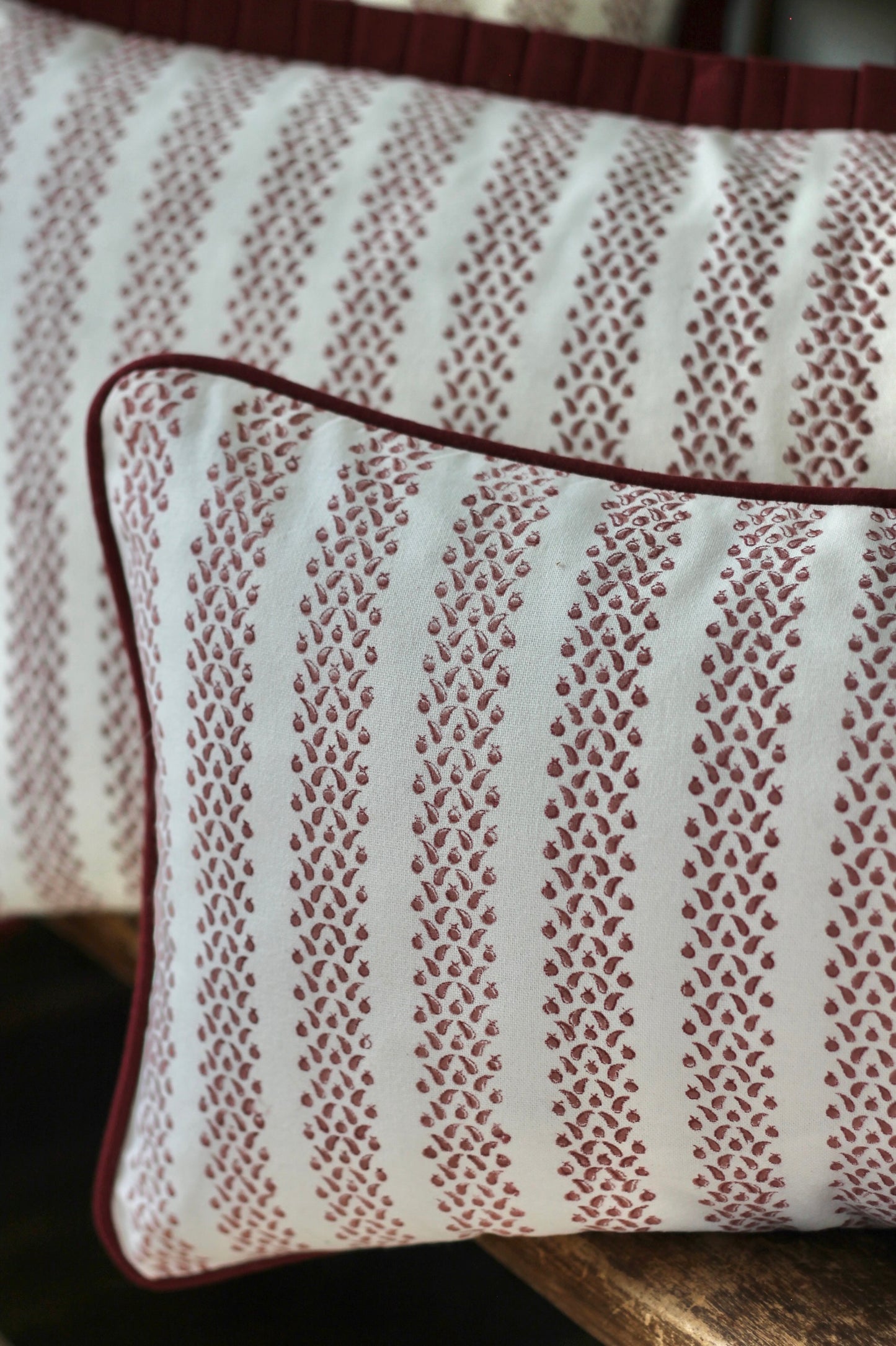 Berry Stripe in Red Pillow Covers | Red Trim