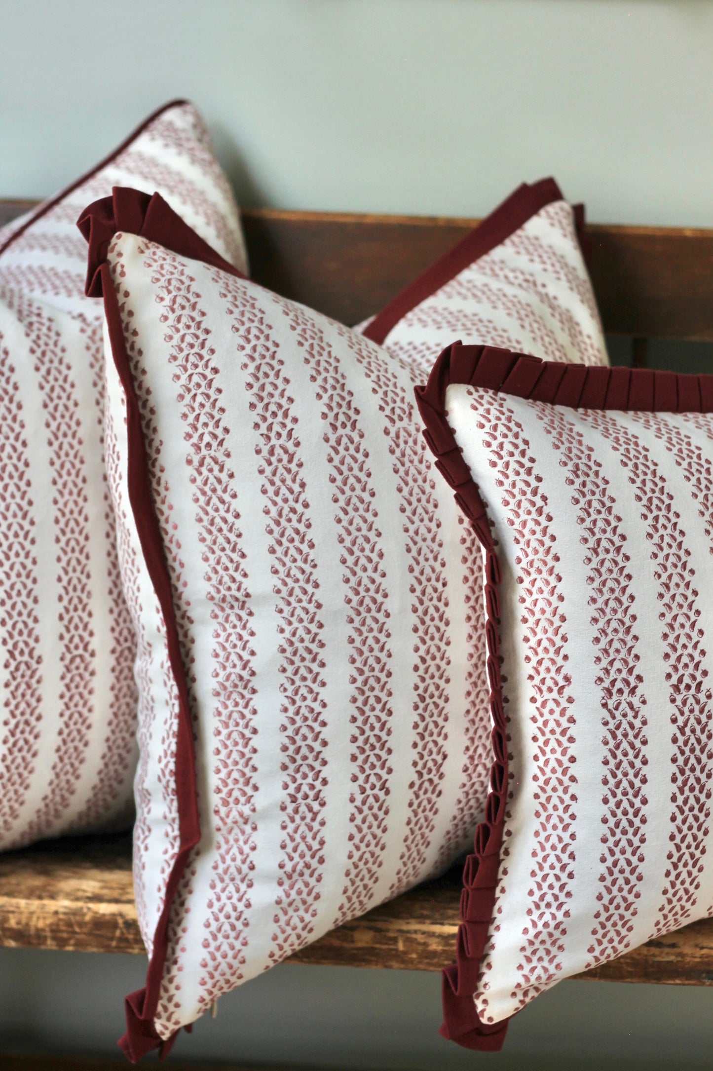 Berry Stripe in Red Pillow Covers | Red Trim