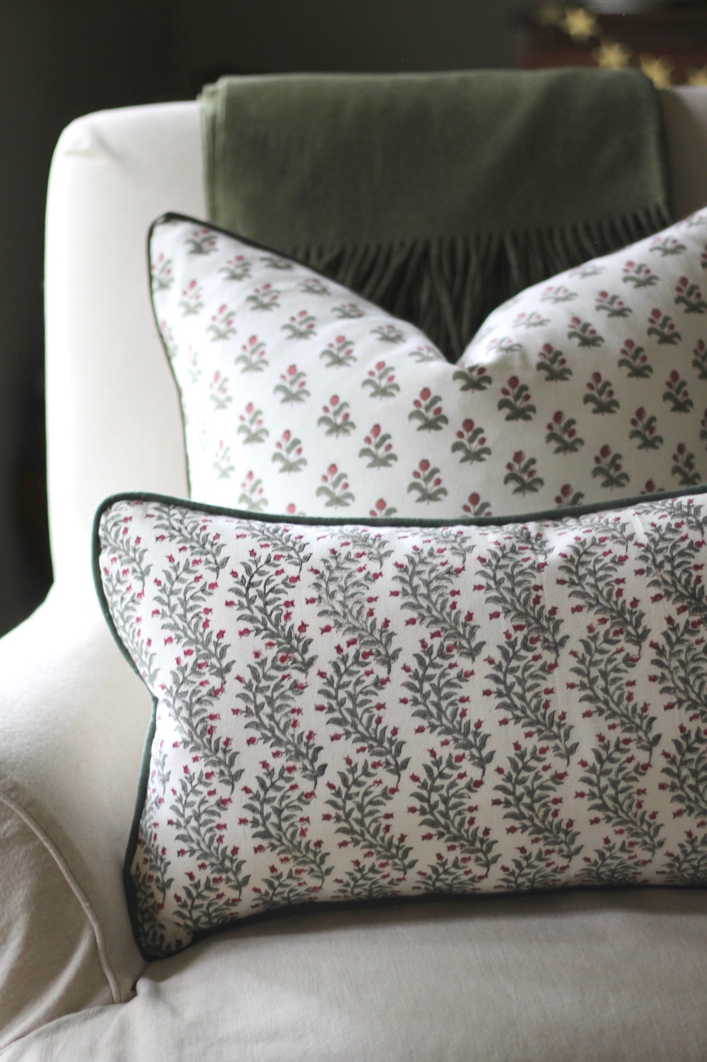 Garland in Rosewood Pillow Covers | Green Trim