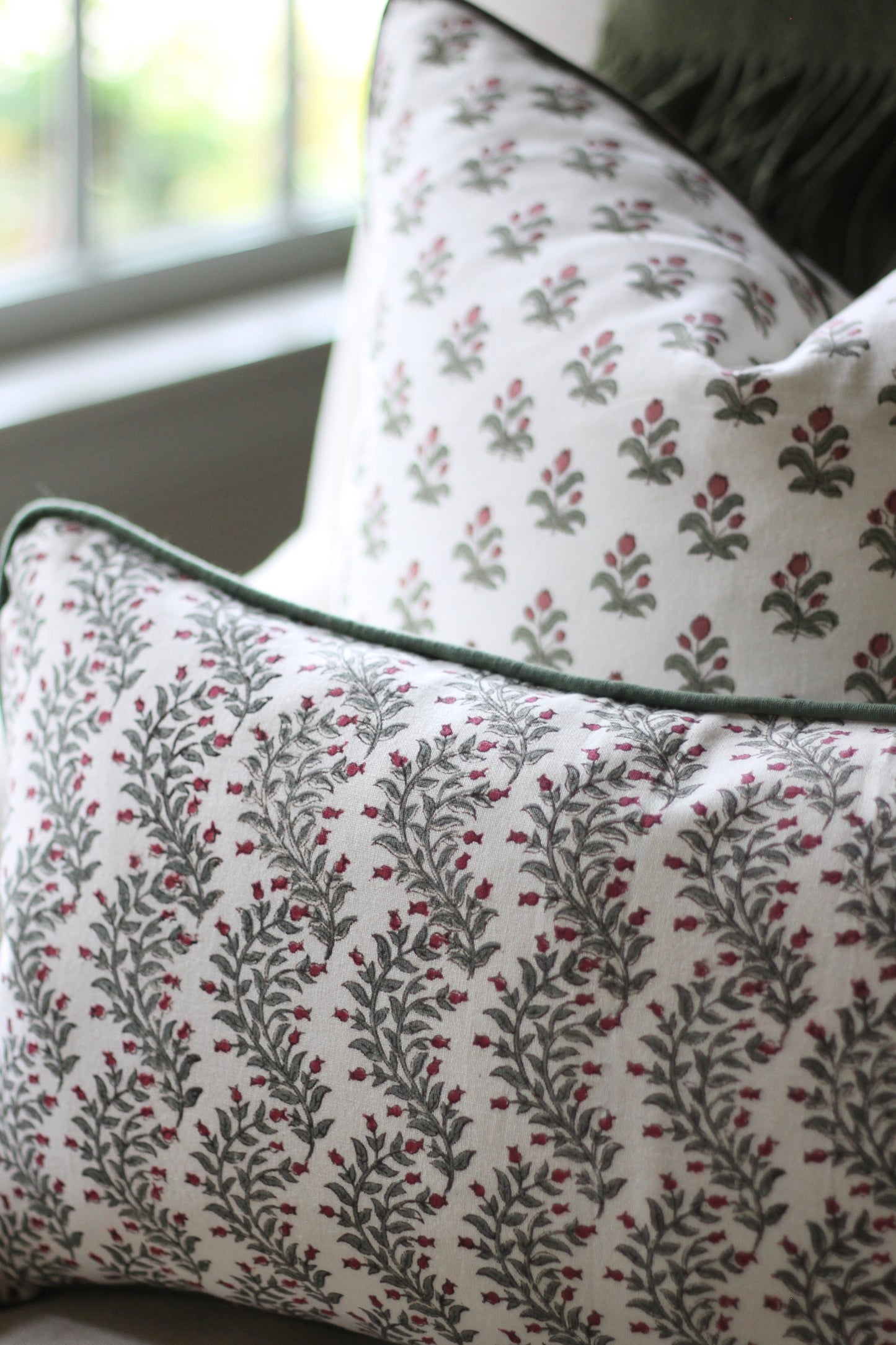 Garland in Rosewood Pillow Covers | Green Trim