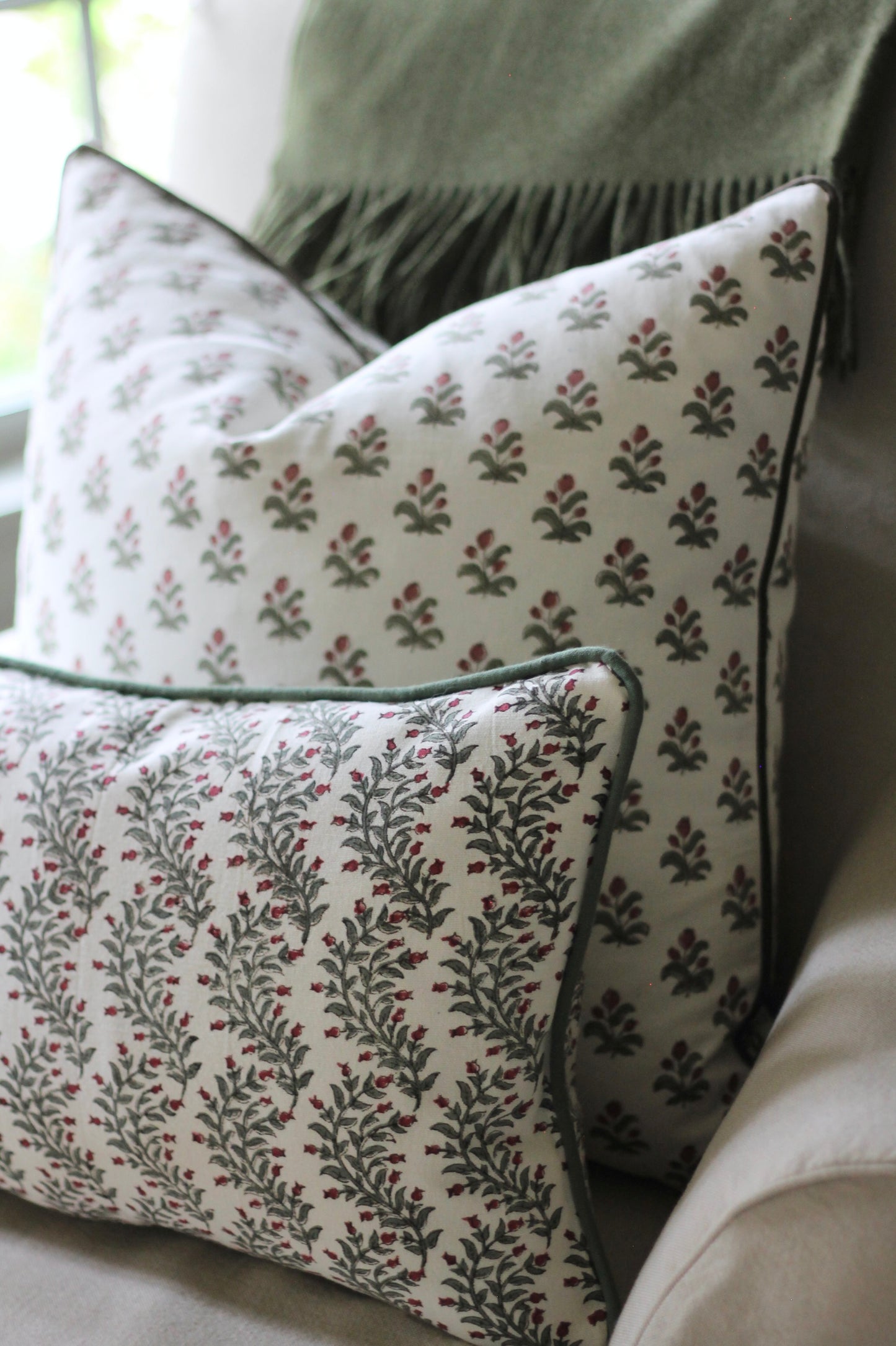 Garland in Rosewood Pillow Covers | Green Trim