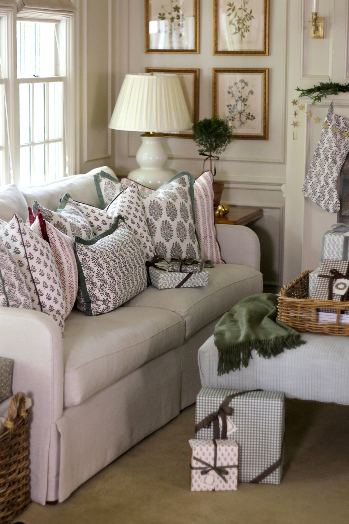 Garland in Rosewood Pillow Covers | Green Trim