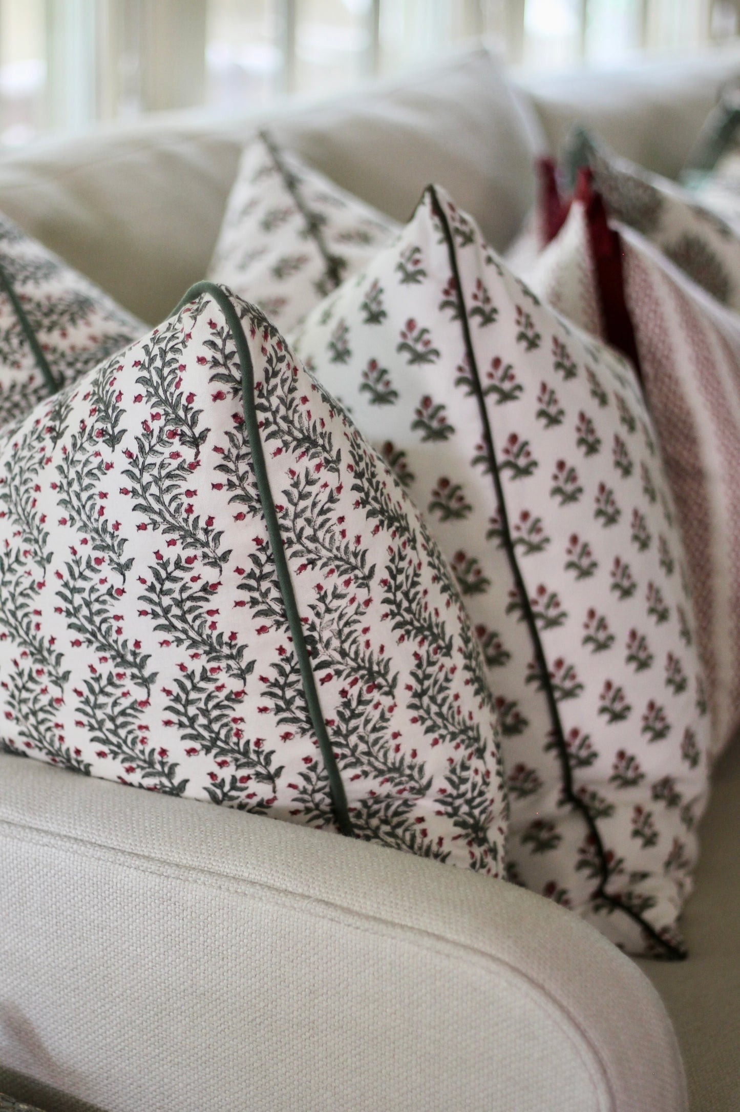 Garland in Rosewood Pillow Covers | Green Trim