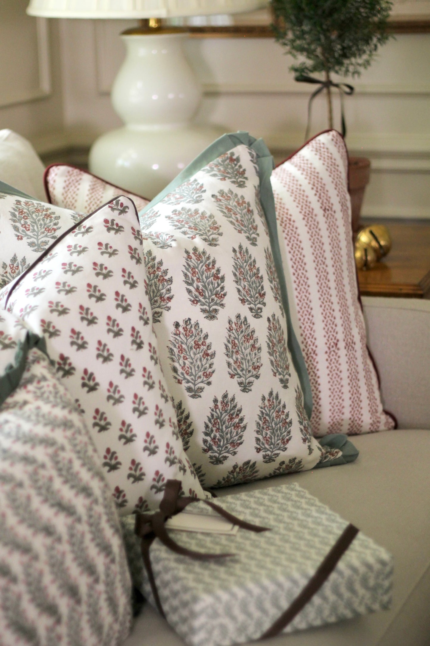 Berry Stripe in Red Pillow Covers | Red Trim