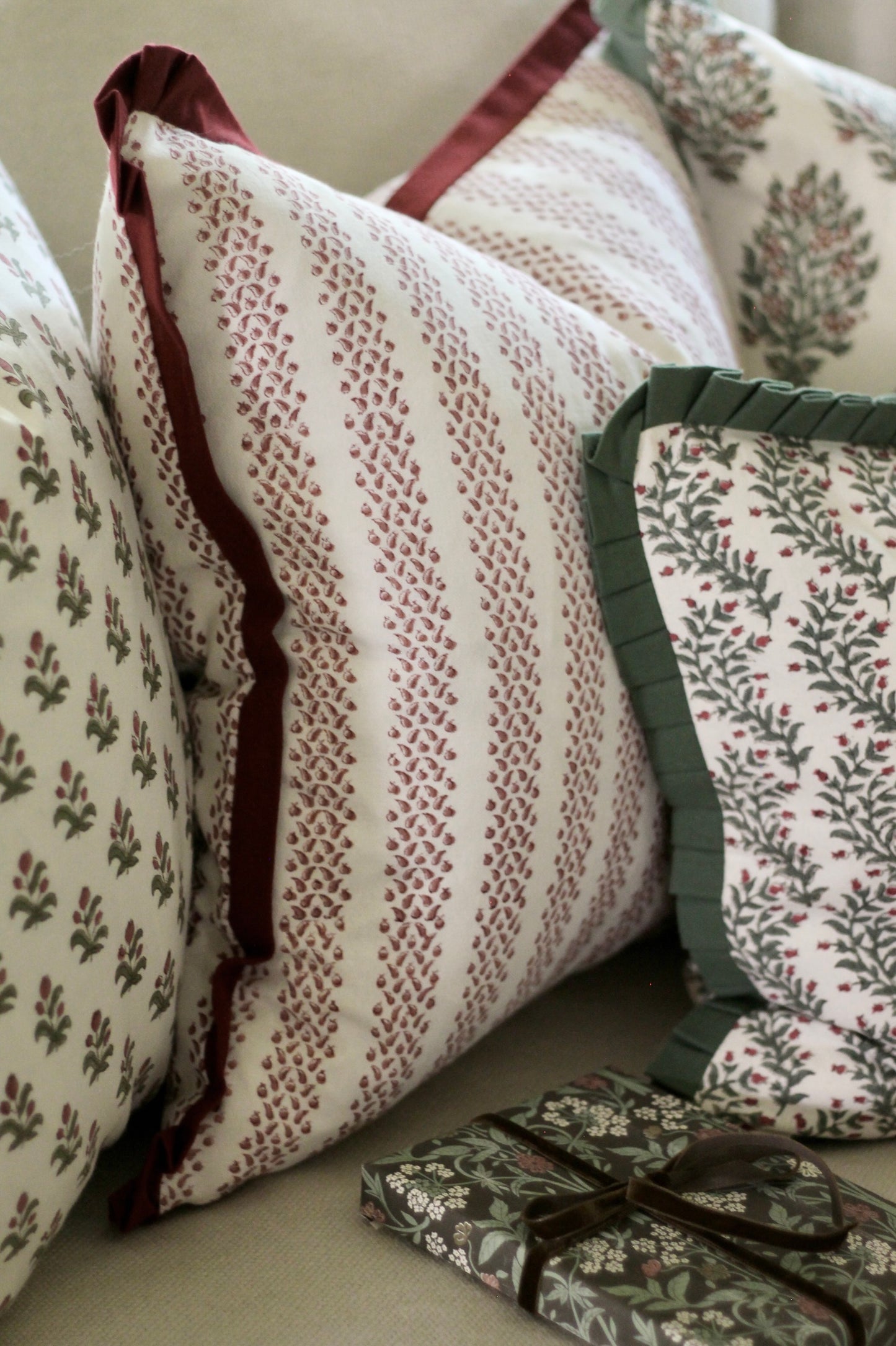 Berry Stripe in Red Pillow Covers | Red Trim