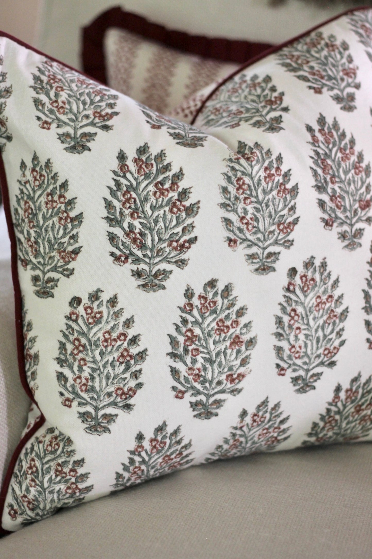 Hydrangea in Red & Berry Stripe Reversible Petite Pillows