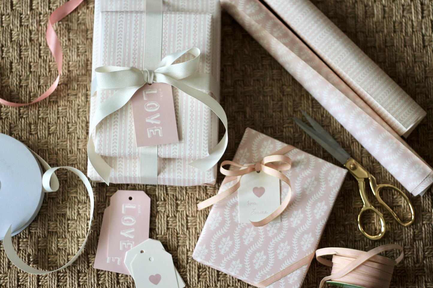 Cottage Stripe Wrapping Paper in Rose