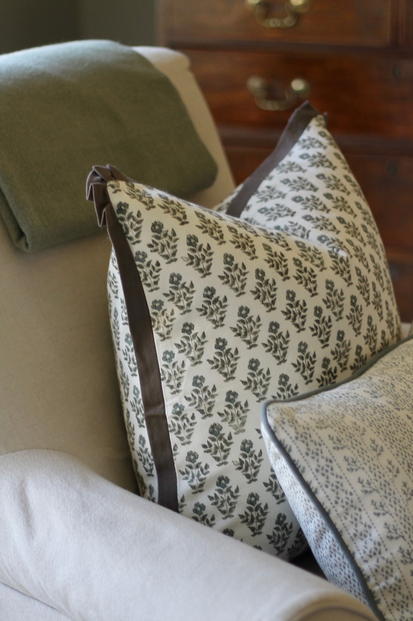 Carie Slate Pillow Covers with Walnut Trim | 3 sizes