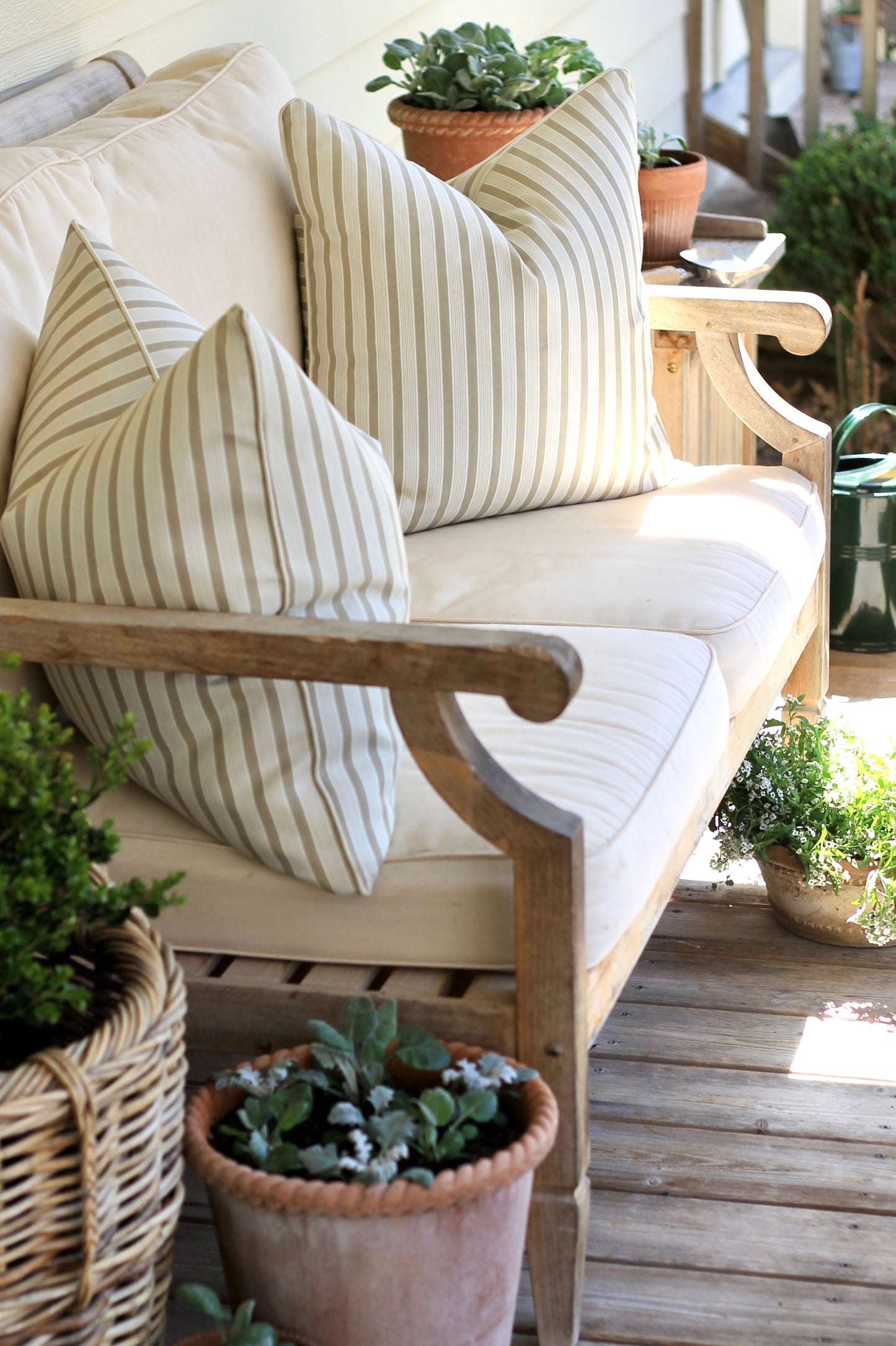 Outdoor JSH Stripe Pillow Covers in Wheat | 3 Sizes