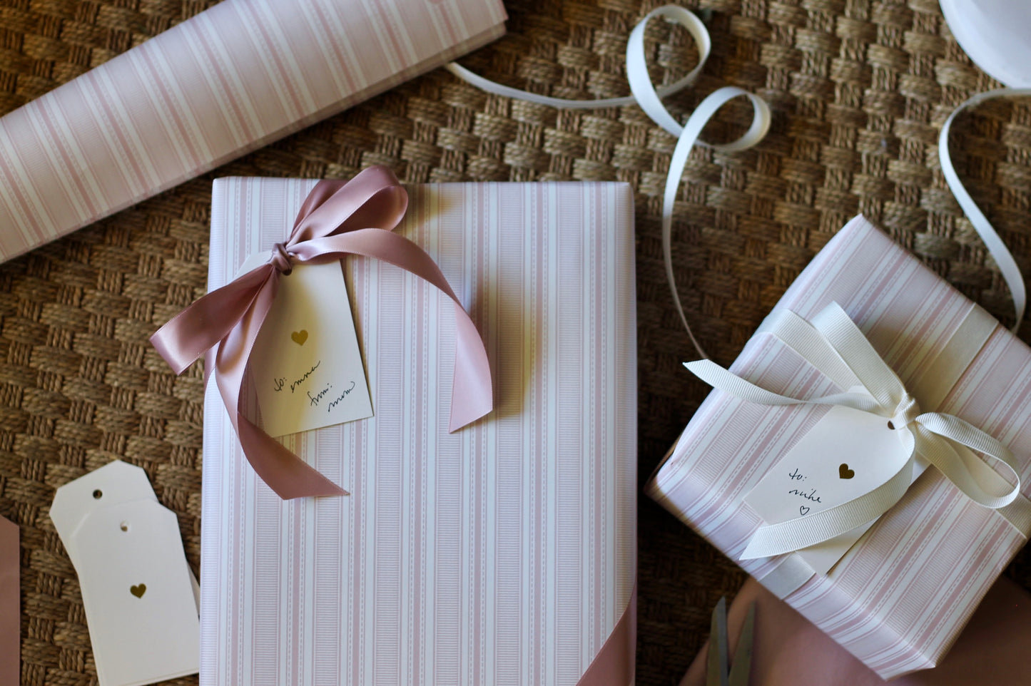 Grosgrain Stripe Wrapping Papers in Perfect Pink